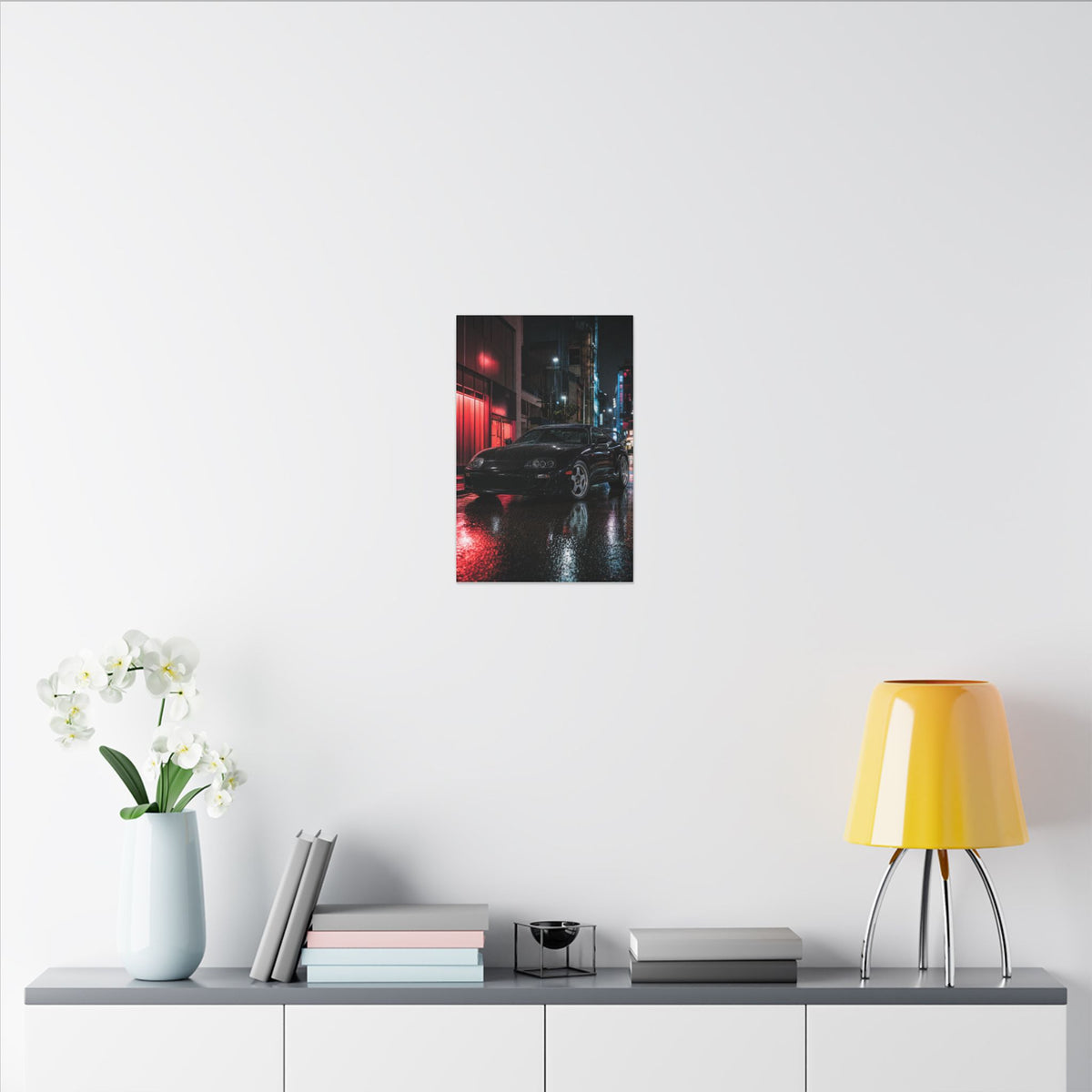 Toyota Supra MK4 Canvas Wall Art — Tokyo Night Rain Photoreal JDM Car Art