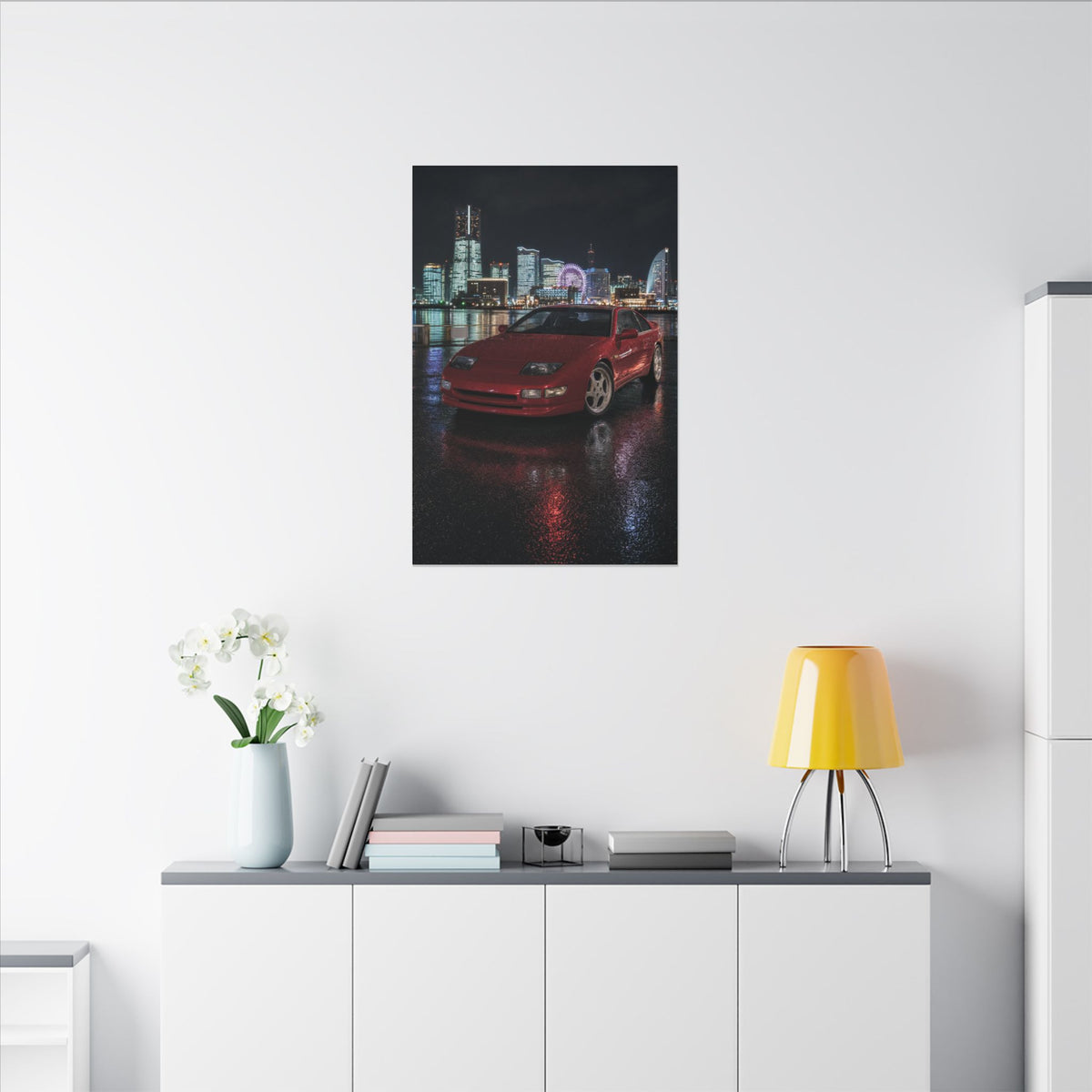Nissan 300ZX Z32 Twin Turbo Canvas Wall Art — Yokohama Night Photoreal JDM Car Art