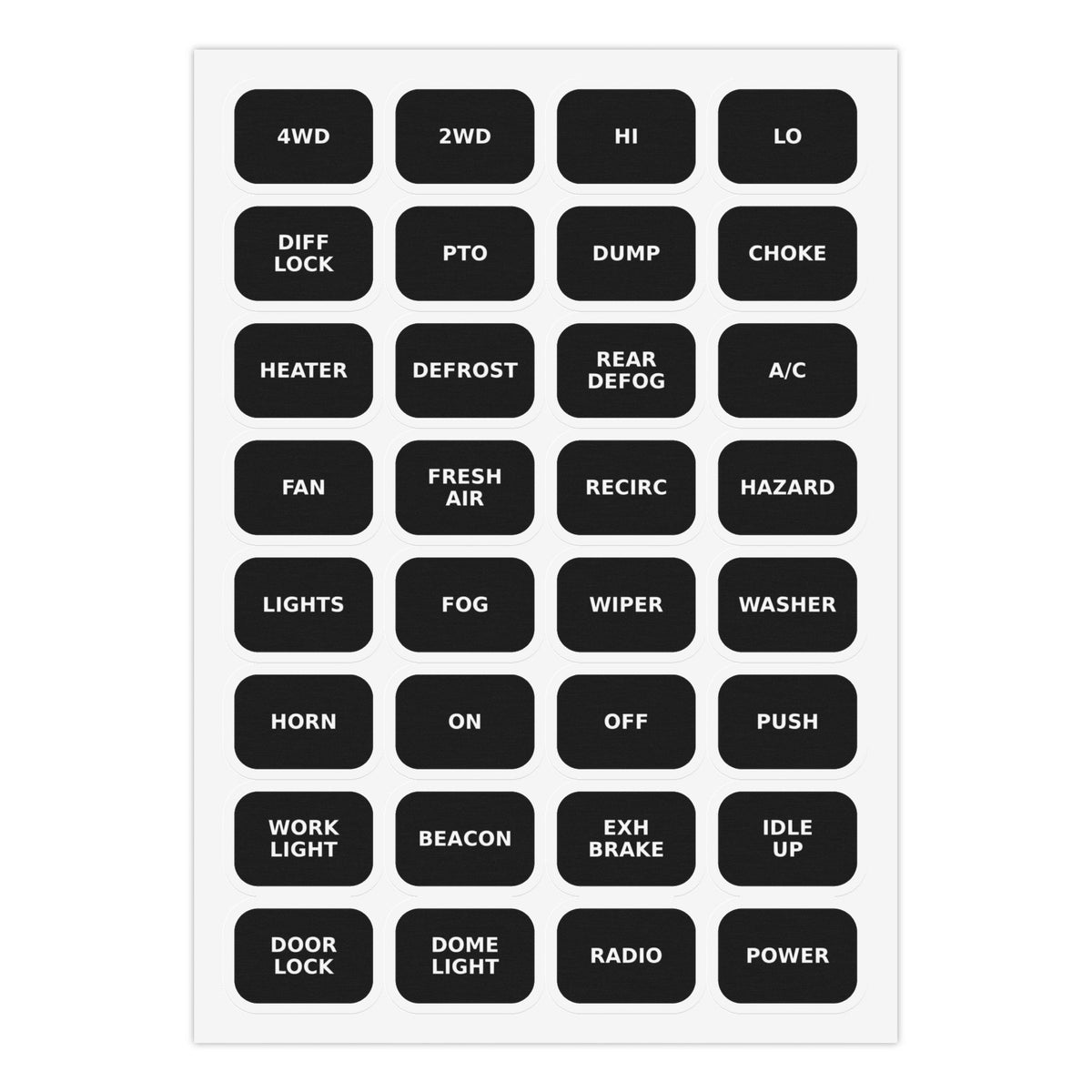 Kei Truck Dash Label Stickers — 32 English Switch & Control Labels for Japanese Mini Trucks