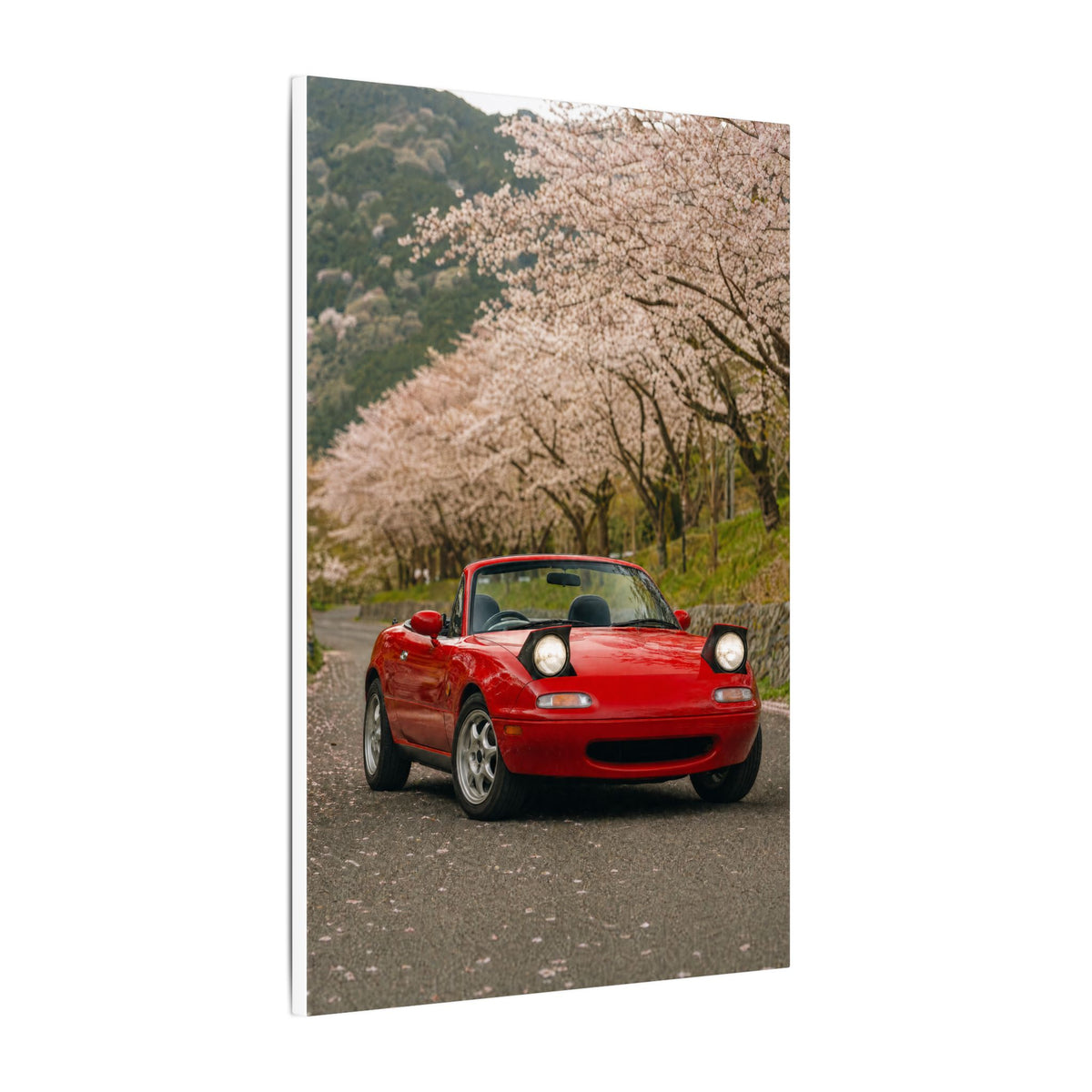Mazda Miata NA Canvas Wall Art — Cherry Blossom Road Photoreal JDM Car Art