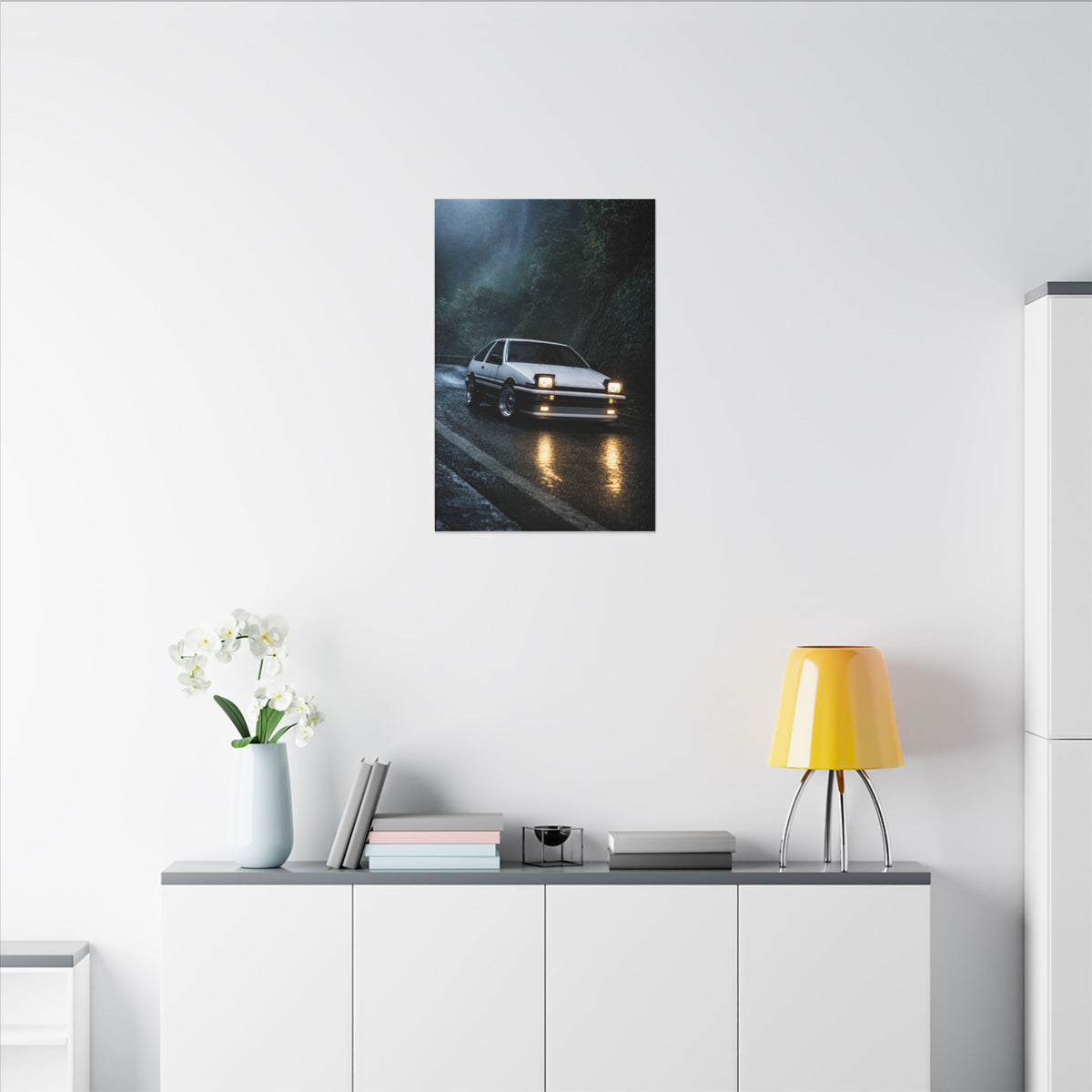 Toyota AE86 Trueno Canvas Wall Art — Midnight Mountain Pass Photoreal JDM Car Art