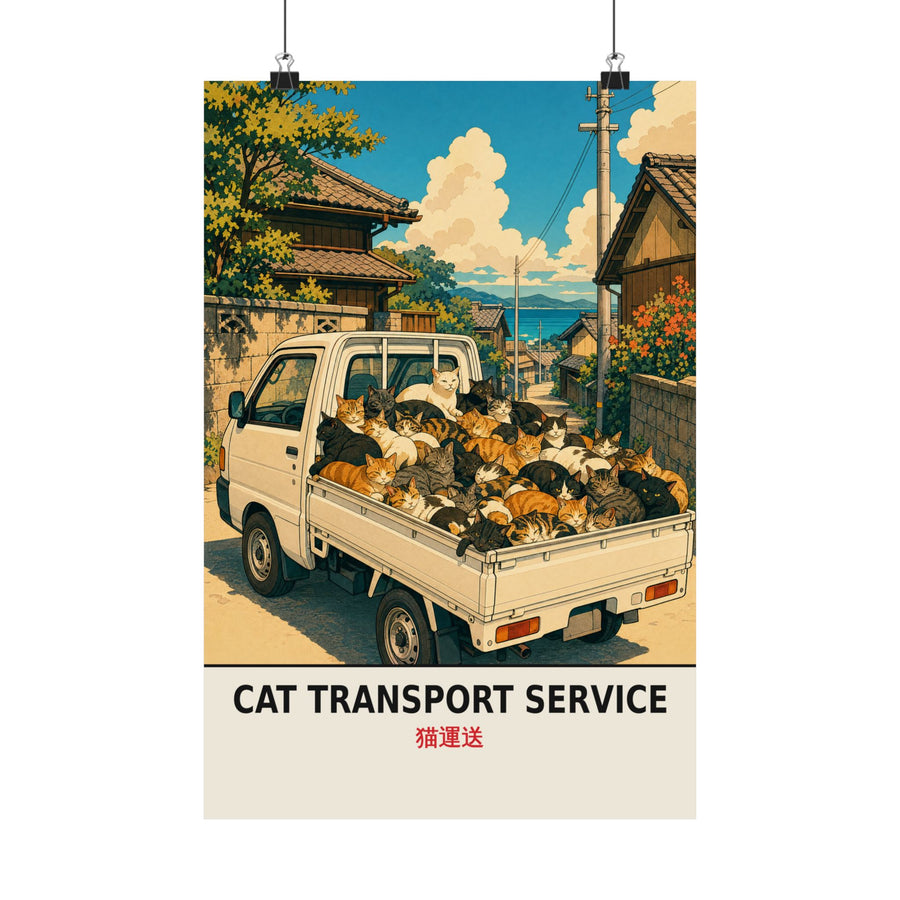Funny Kei Truck Poster — Cat Transport Service Mini Truck Wall Art