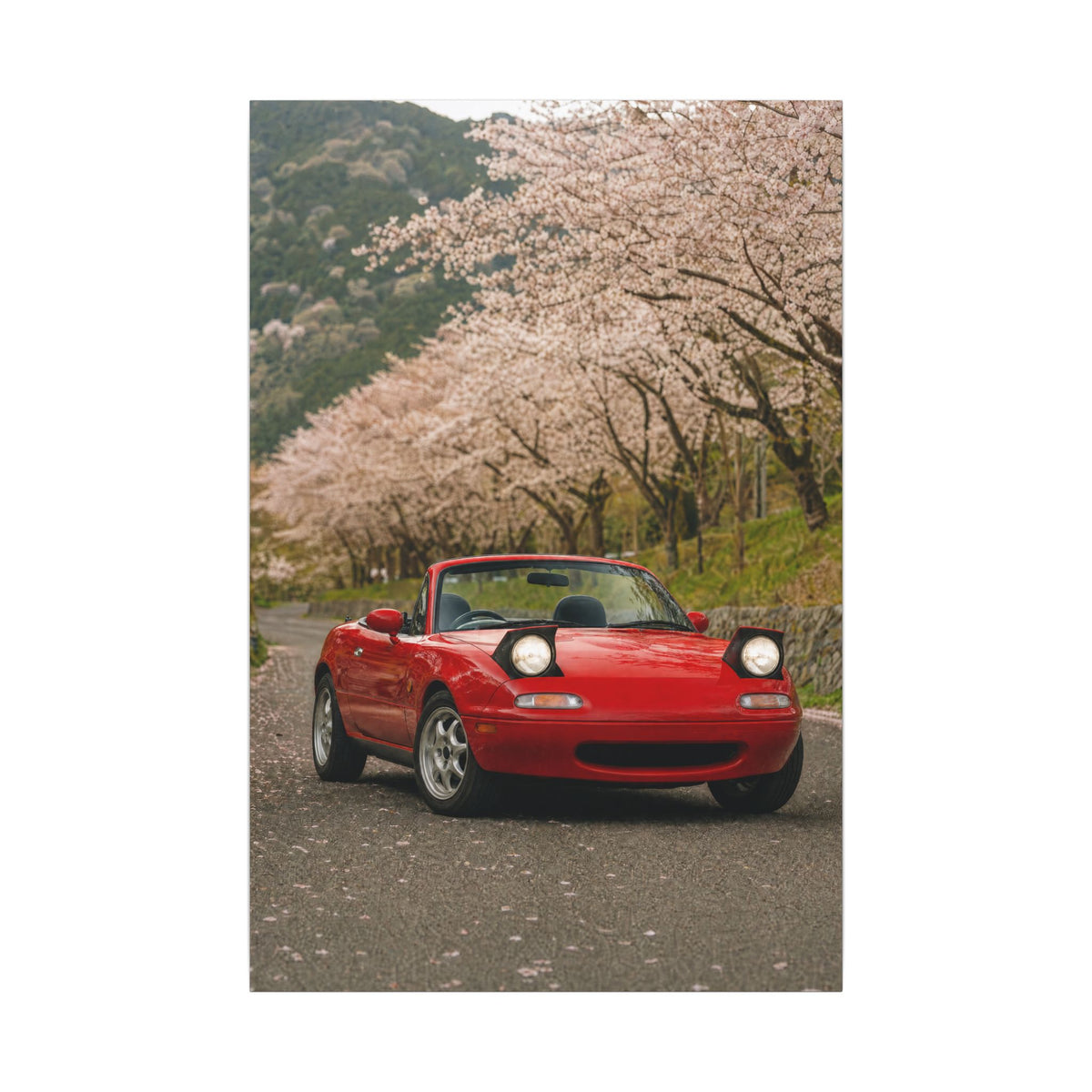 Mazda Miata NA Canvas Wall Art — Cherry Blossom Road Photoreal JDM Car Art