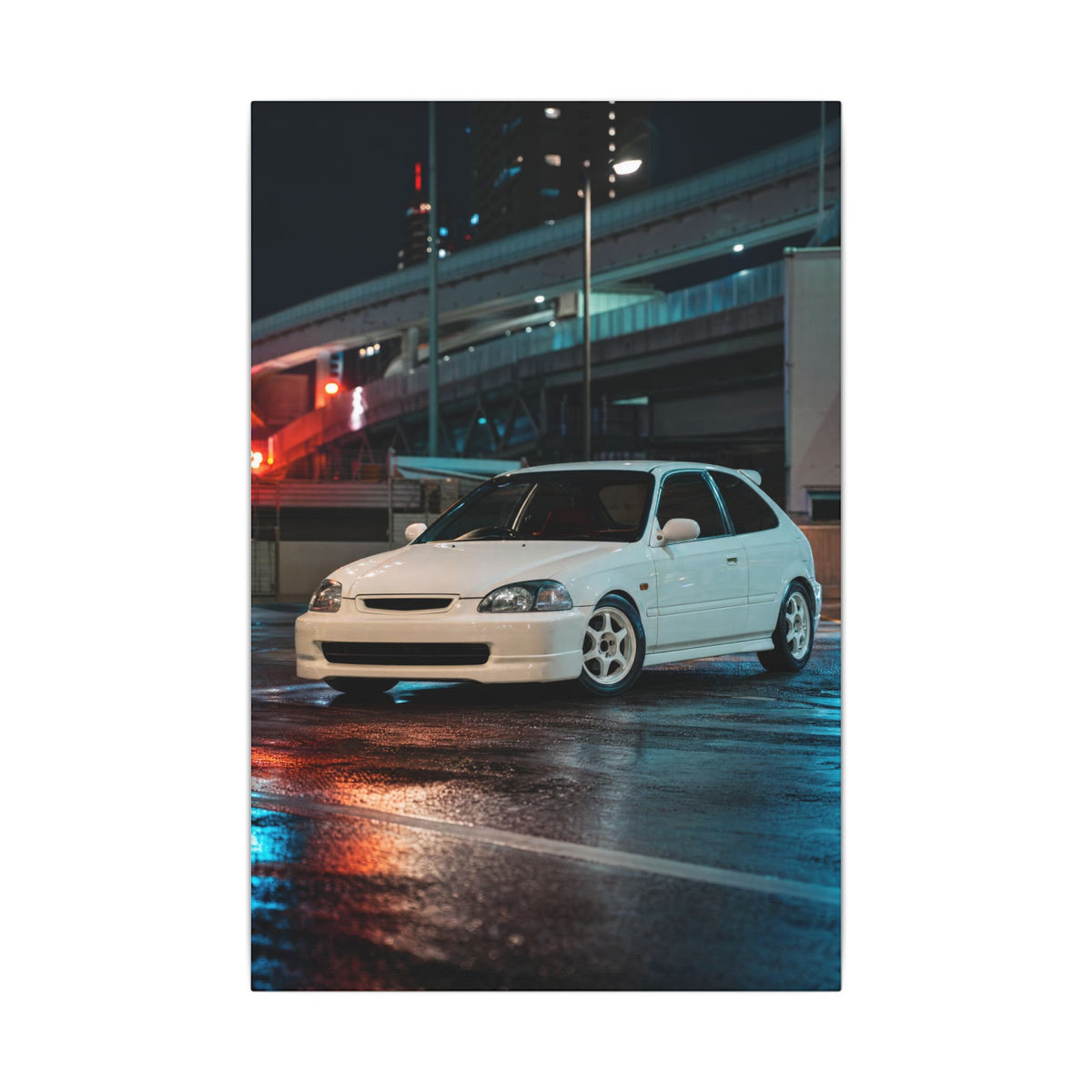 Honda Civic Type R EK9 Canvas Wall Art — Tokyo Highway Night Photoreal JDM Car Art