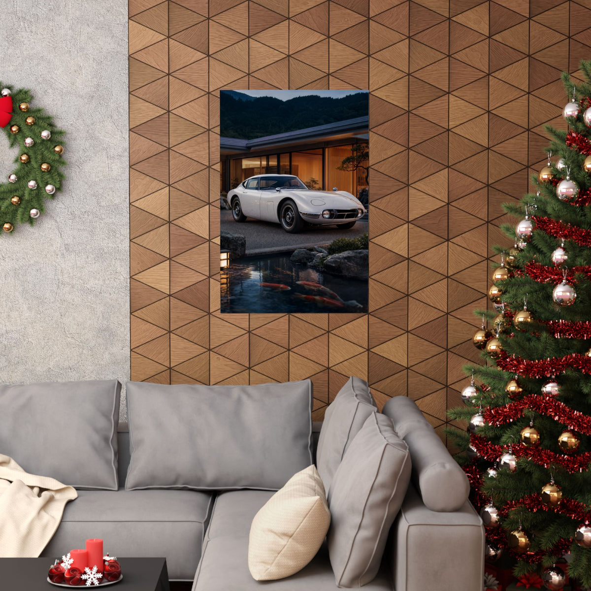 Toyota 2000GT Poster — Koi Pond Villa Photoreal Classic JDM Wall Art