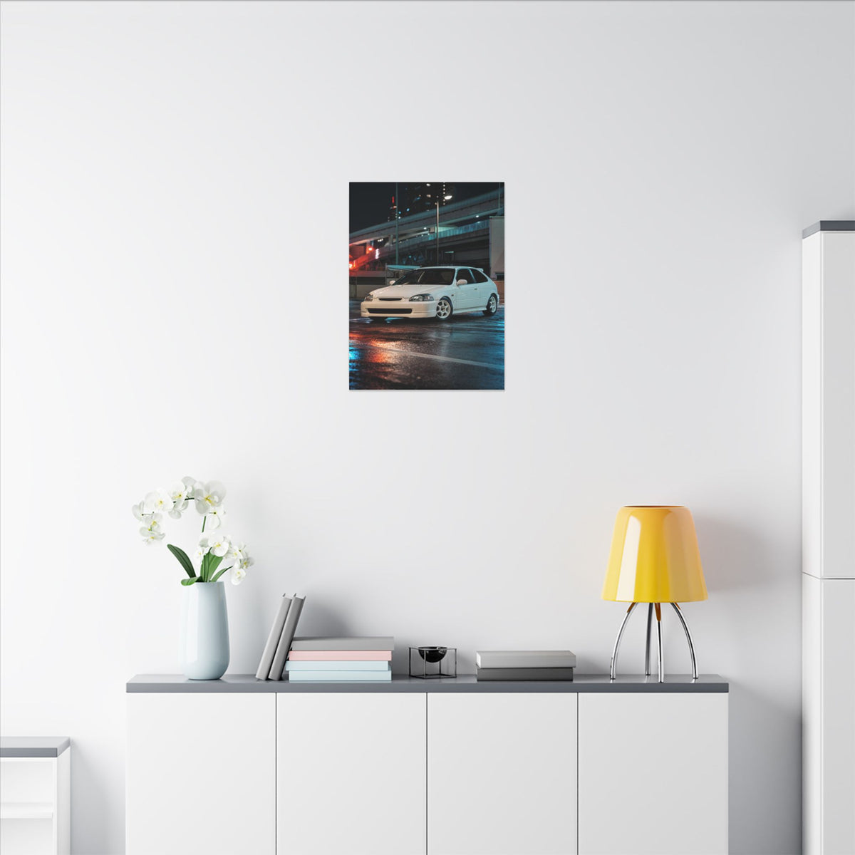 Honda Civic Type R EK9 Canvas Wall Art — Tokyo Highway Night Photoreal JDM Car Art