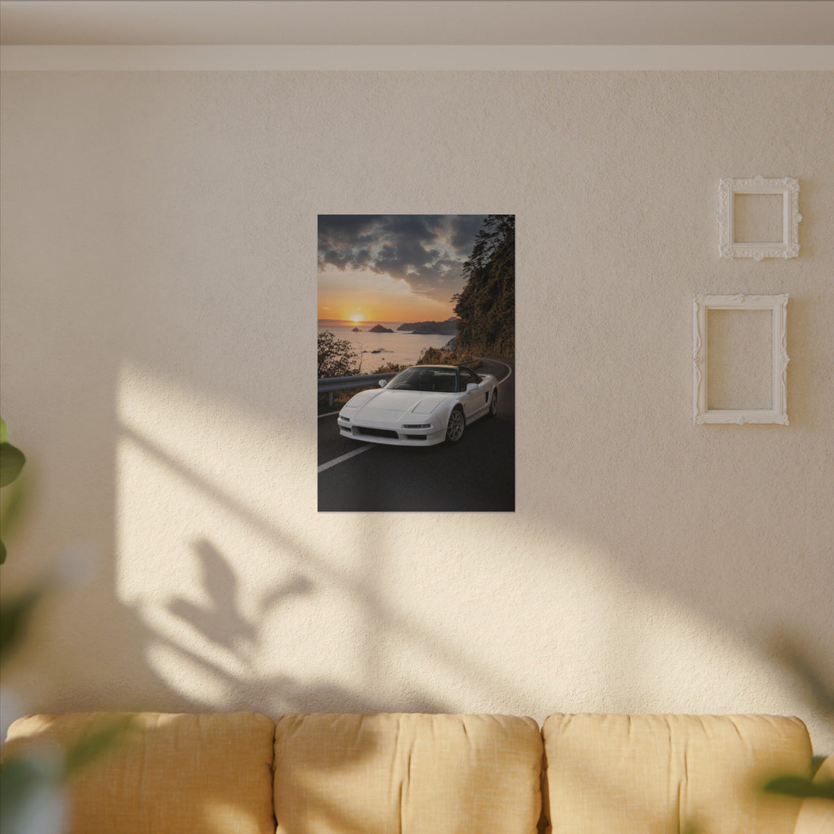 Honda NSX NA1 Canvas Wall Art — Coastal Sunset Photoreal JDM Car Art