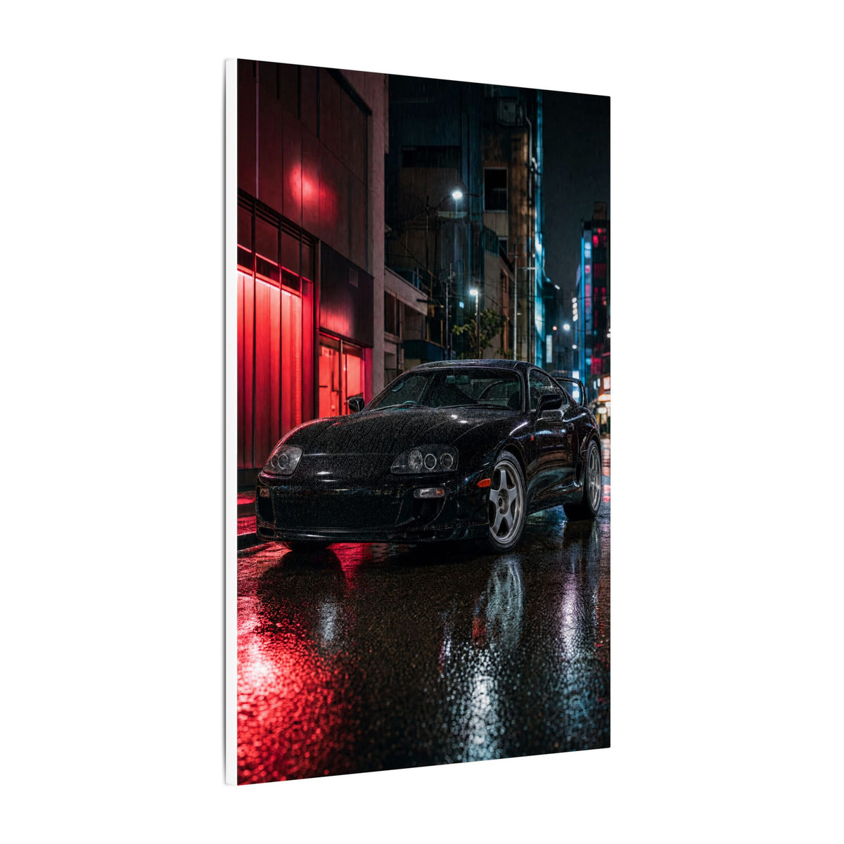 Toyota Supra MK4 Canvas Wall Art — Tokyo Night Rain Photoreal JDM Car Art