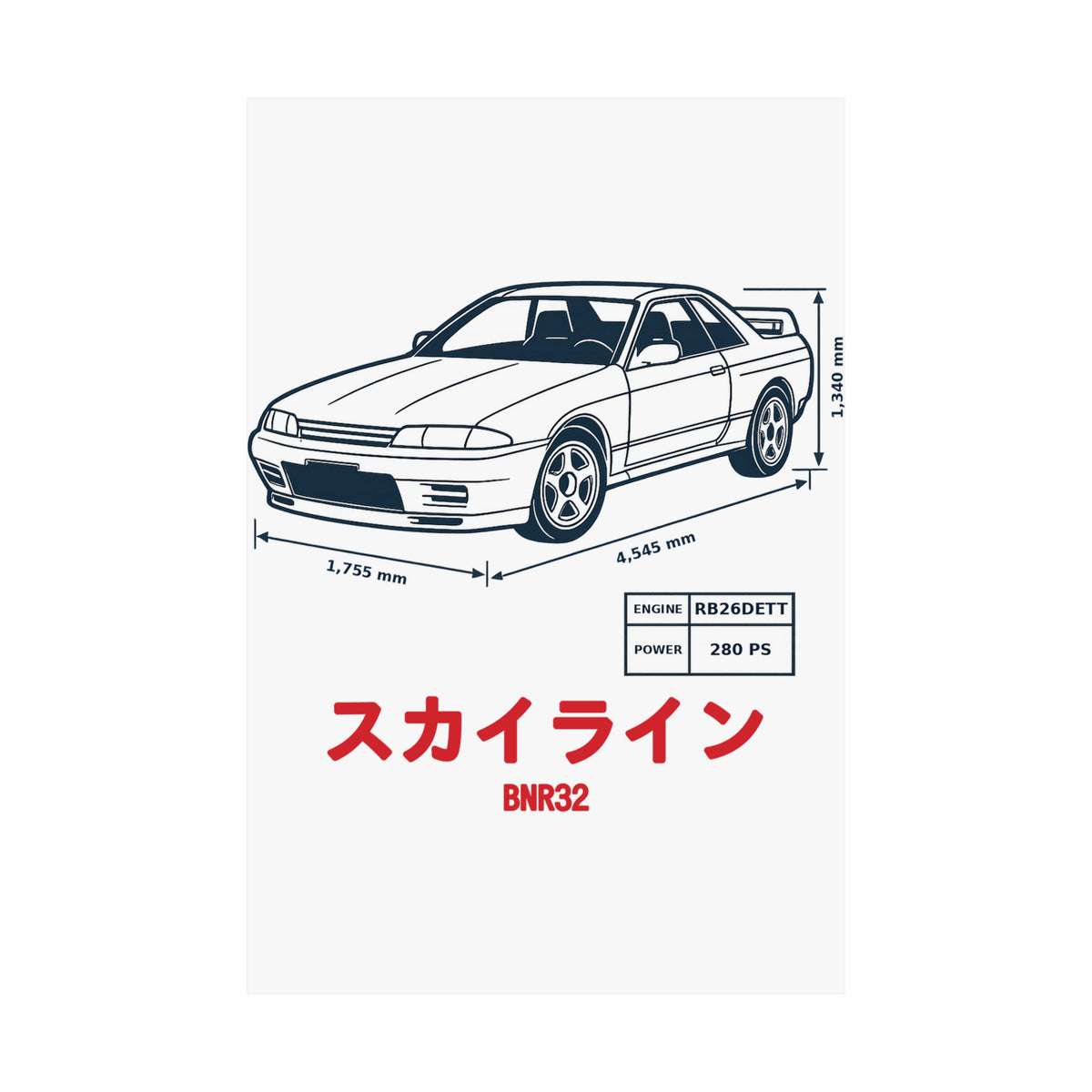 Nissan Skyline GT-R R32 Poster — Blueprint JDM Car Wall Art