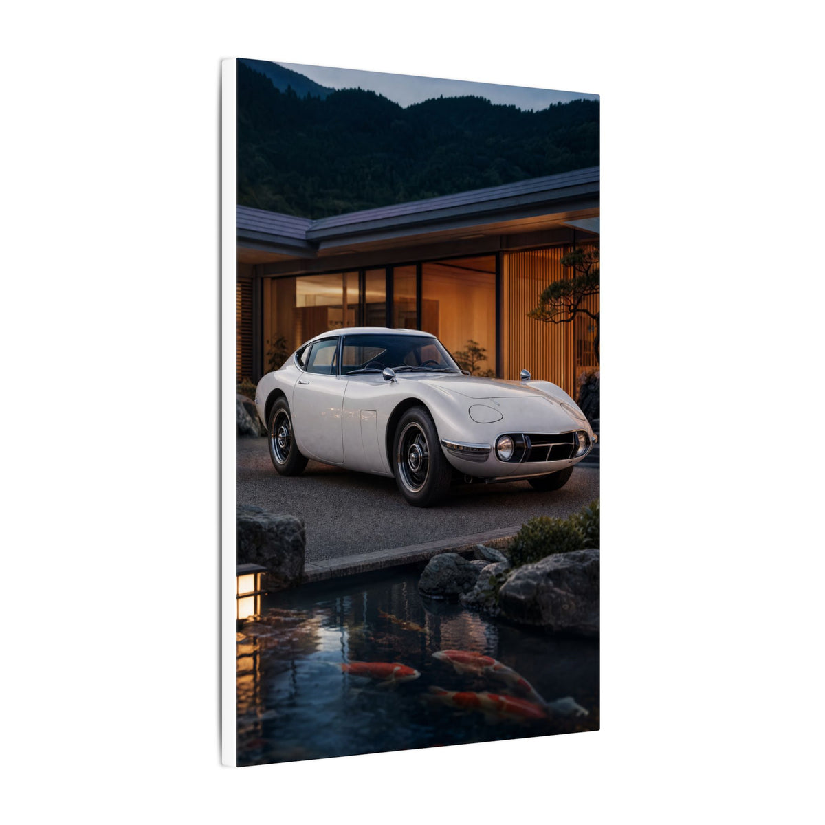 Toyota 2000GT Canvas Wall Art — Koi Pond Villa Photoreal Classic JDM Car Art