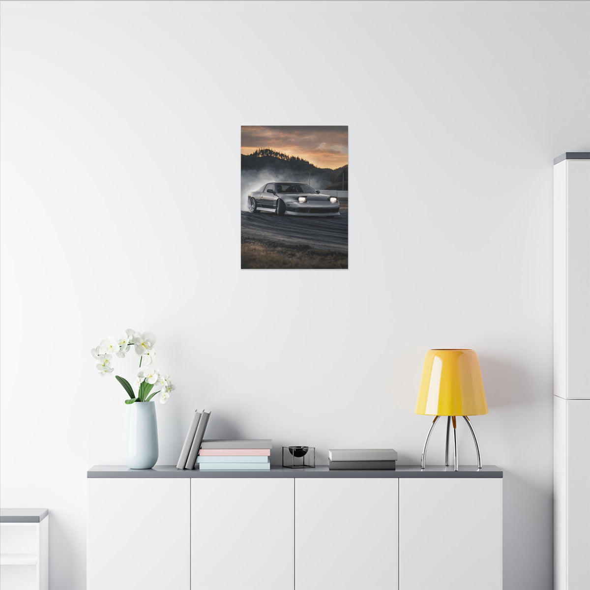 Nissan Silvia S13 Canvas Wall Art — Drift Smoke Photoreal JDM Car Art