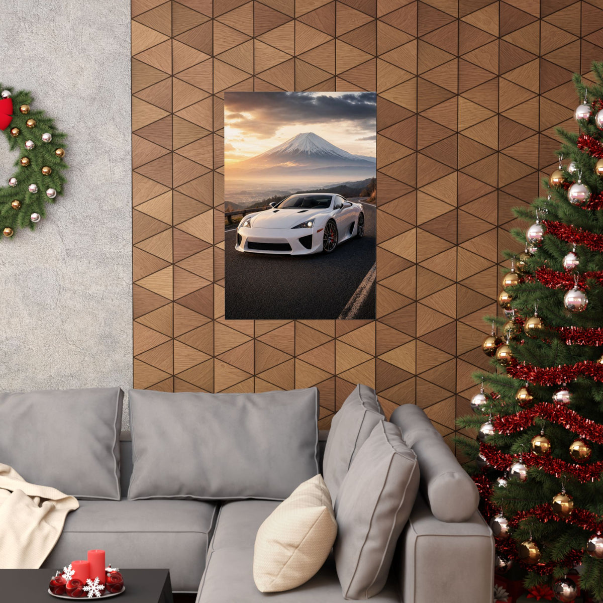 Lexus LFA Poster — Mt. Fuji Sunrise Photoreal JDM Supercar Wall Art