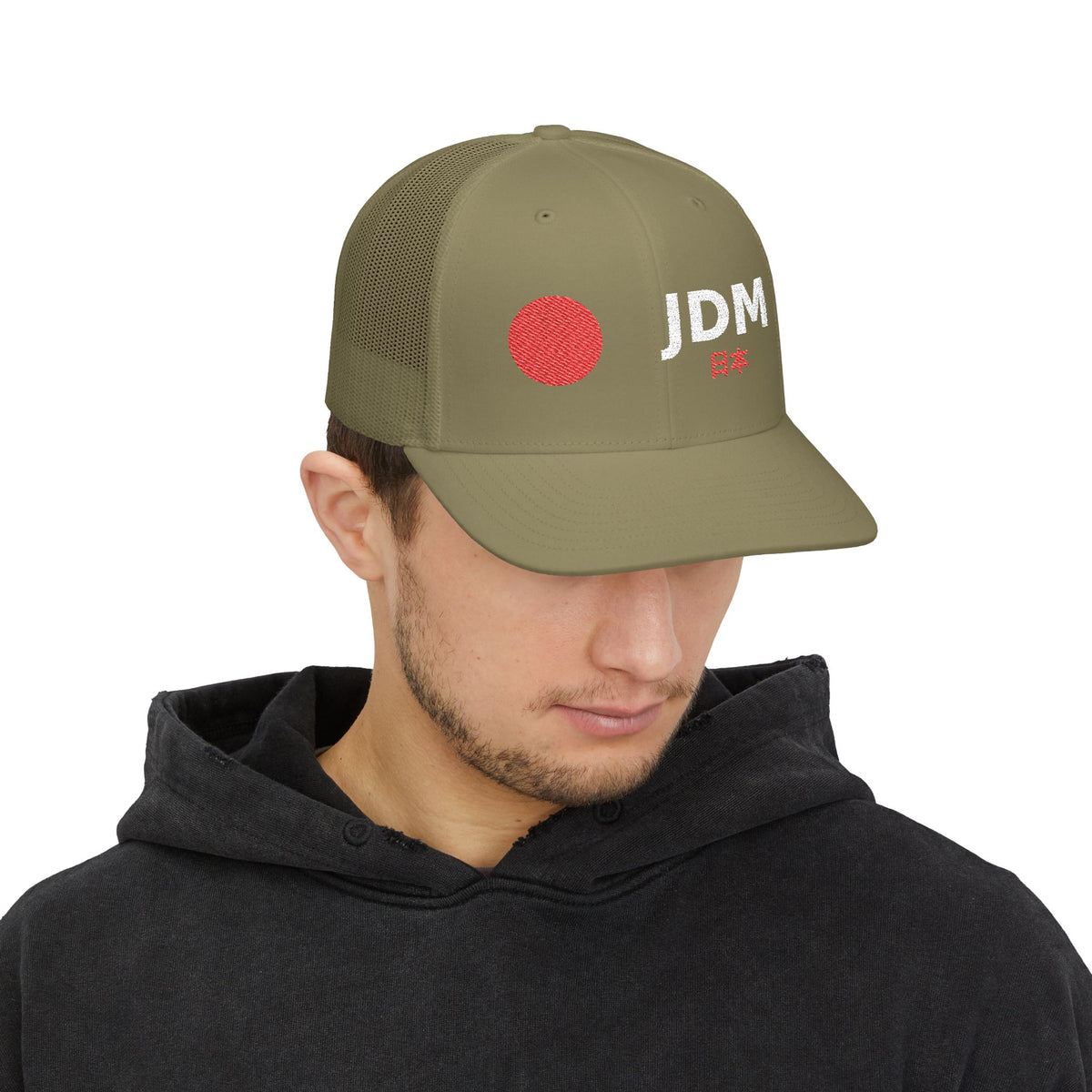 JDM Red Sun Hat — Embroidered JDM 日本 Snapback Trucker Cap