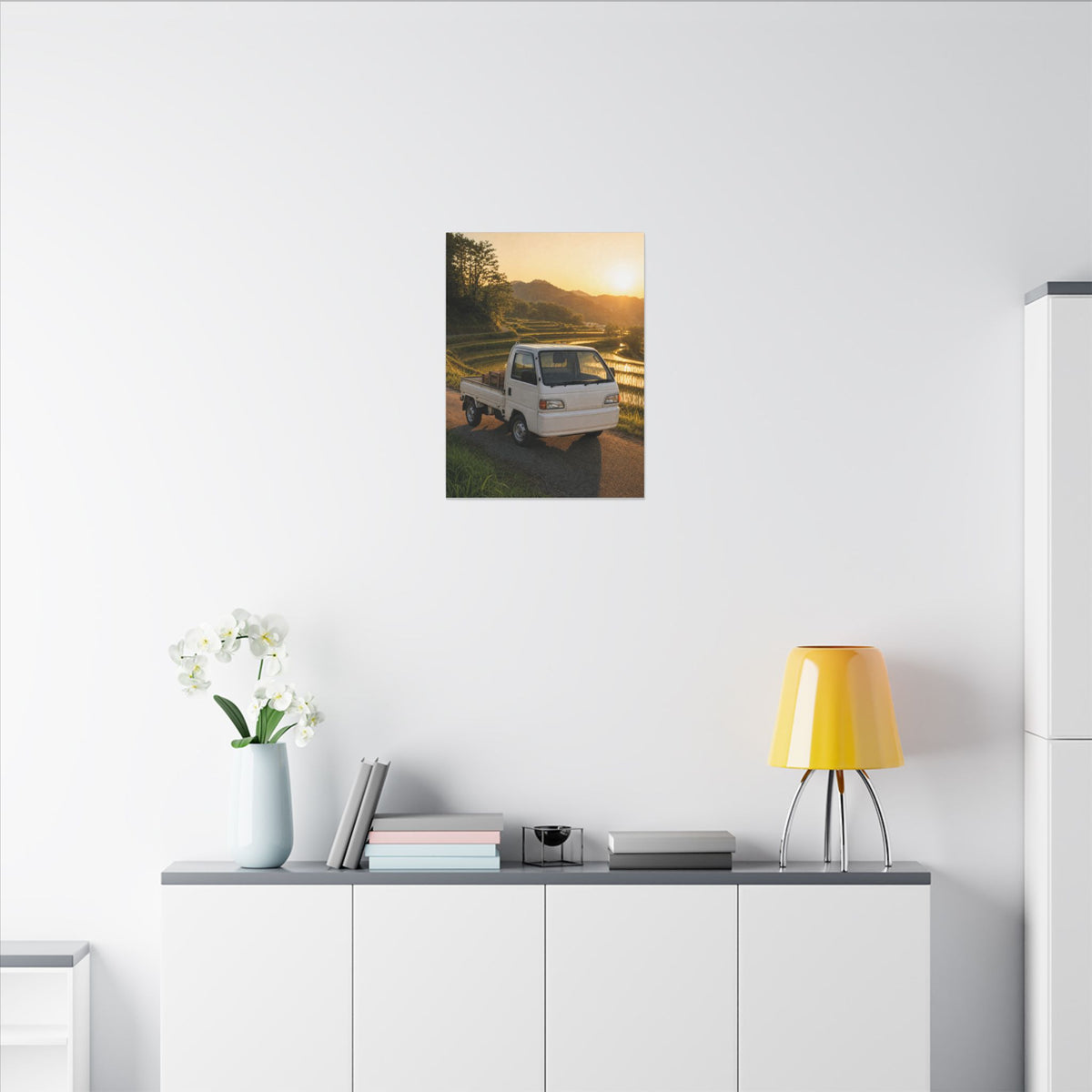 Honda Acty Kei Truck Canvas Wall Art — Rice Terrace Sunset Photoreal JDM Car Art