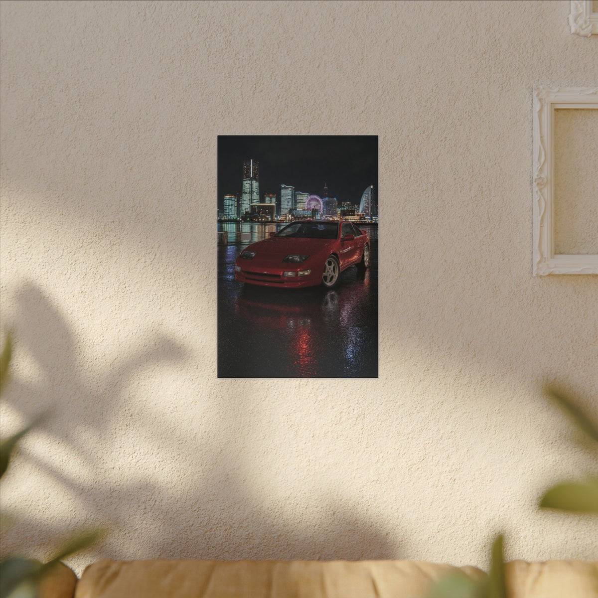 Nissan 300ZX Z32 Twin Turbo Canvas Wall Art — Yokohama Night Photoreal JDM Car Art