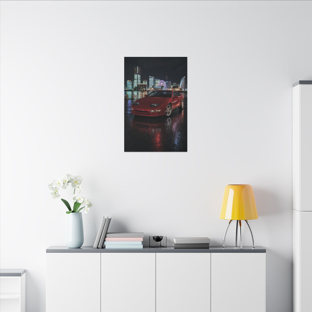 Nissan 300ZX Z32 Twin Turbo Canvas Wall Art — Yokohama Night Photoreal JDM Car Art
