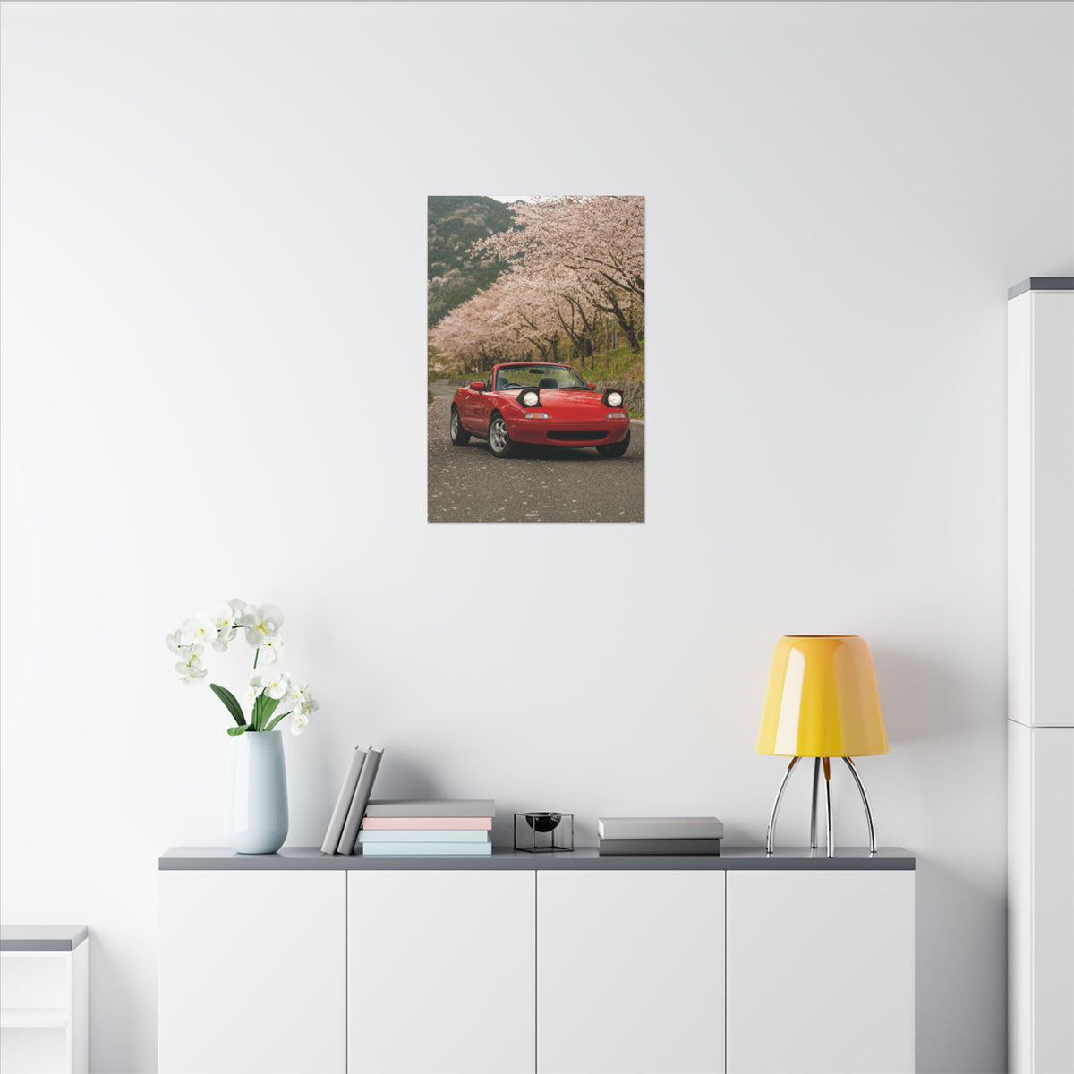 Mazda Miata NA Canvas Wall Art — Cherry Blossom Road Photoreal JDM Car Art