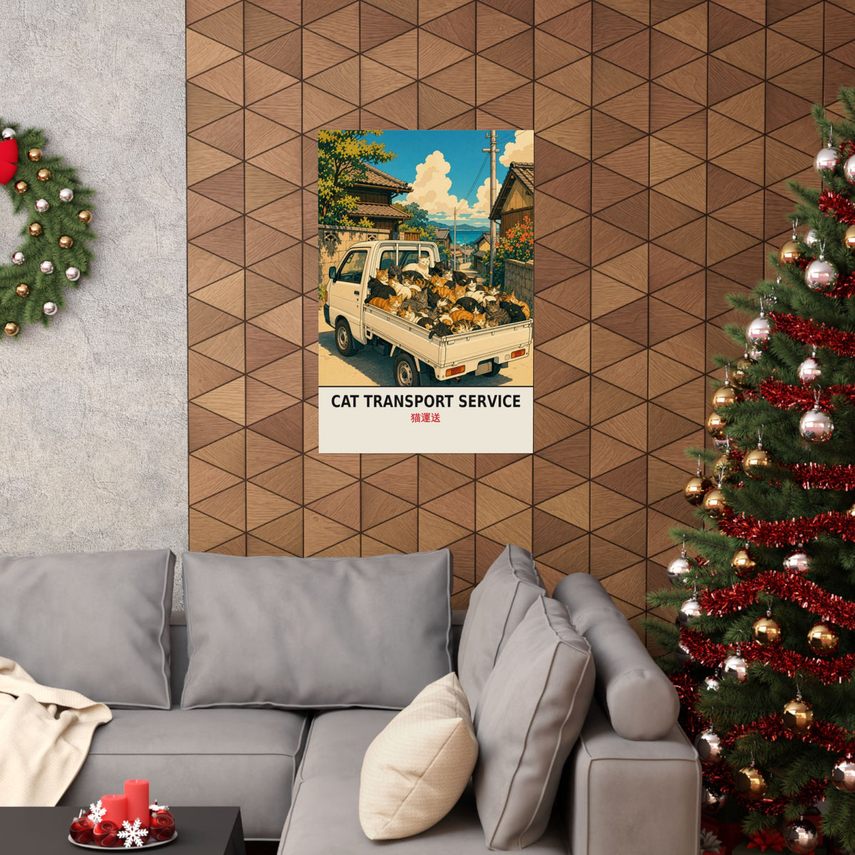 Funny Kei Truck Poster — Cat Transport Service Mini Truck Wall Art