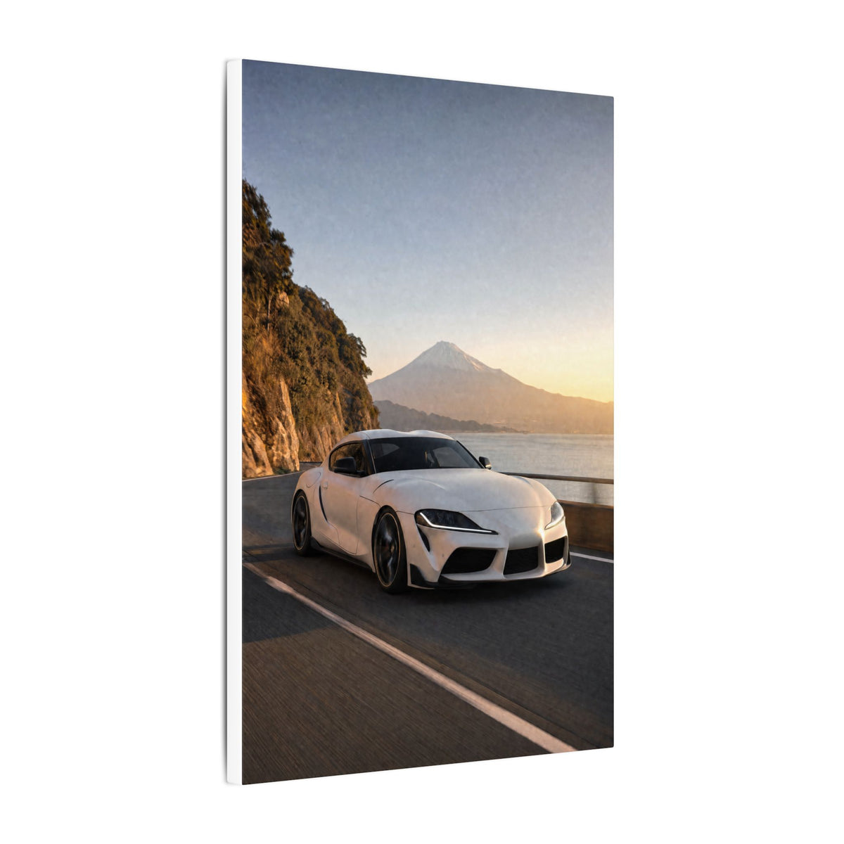 Toyota GR Supra A90 Canvas Wall Art — Mt. Fuji Coast Photoreal JDM Car Art