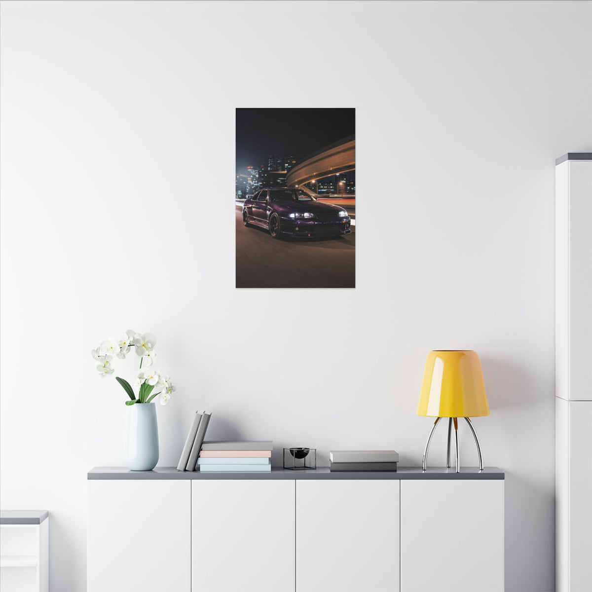 Nissan Skyline GT-R R33 Canvas Wall Art — Midnight Purple Wangan Photoreal JDM Car Art