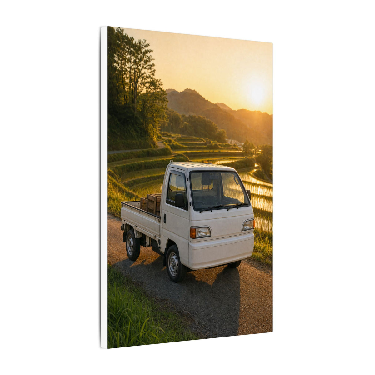 Honda Acty Kei Truck Canvas Wall Art — Rice Terrace Sunset Photoreal JDM Car Art