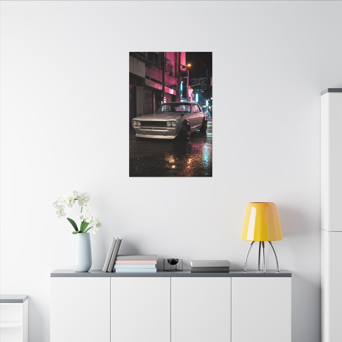 Nissan Skyline Hakosuka KPGC10 Canvas Wall Art — Neon Tokyo Photoreal JDM Car Art