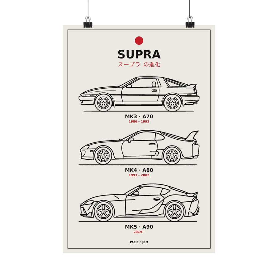 Evolution of the Toyota Supra Poster — MK3 MK4 MK5 Line Art JDM Wall Art