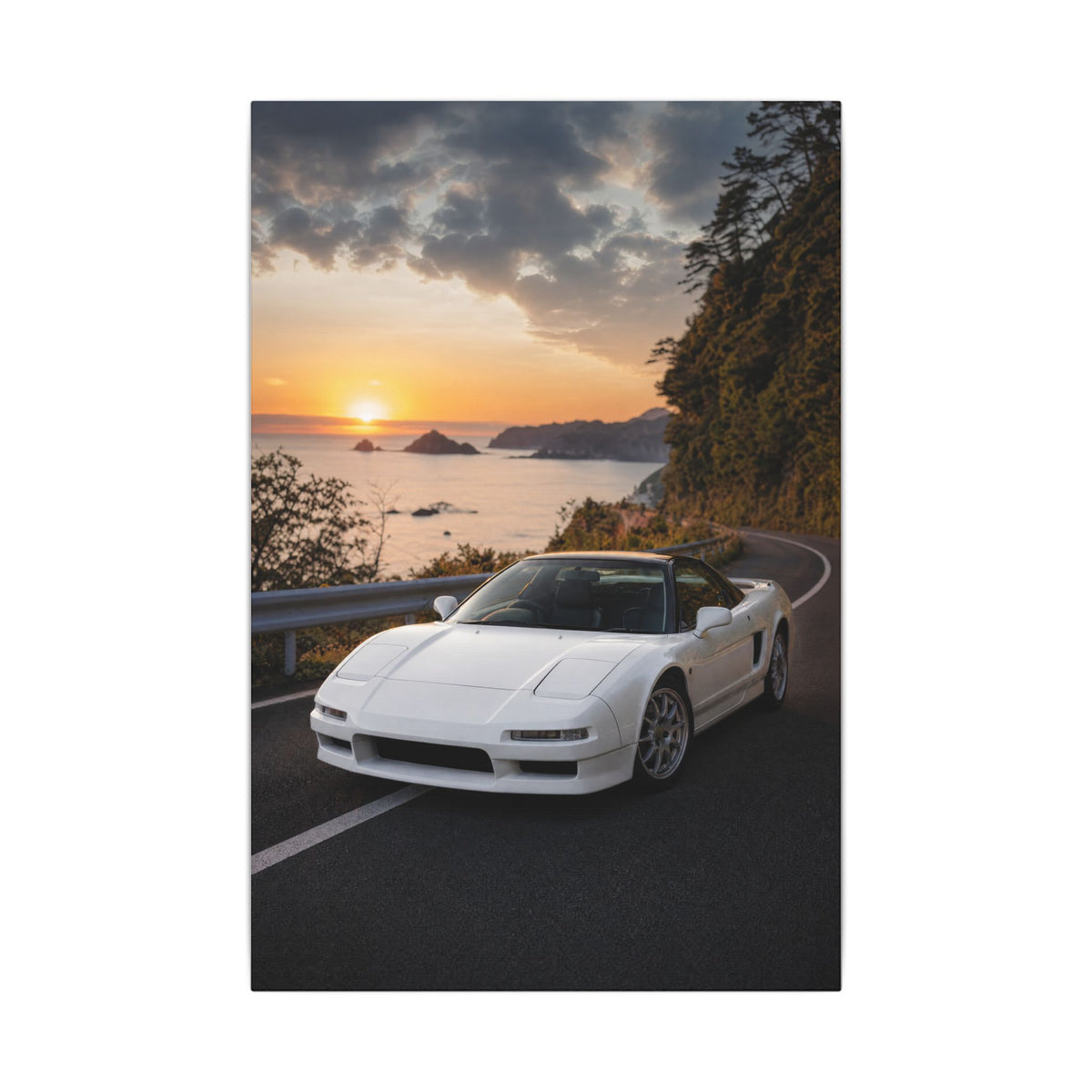 Honda NSX NA1 Canvas Wall Art — Coastal Sunset Photoreal JDM Car Art