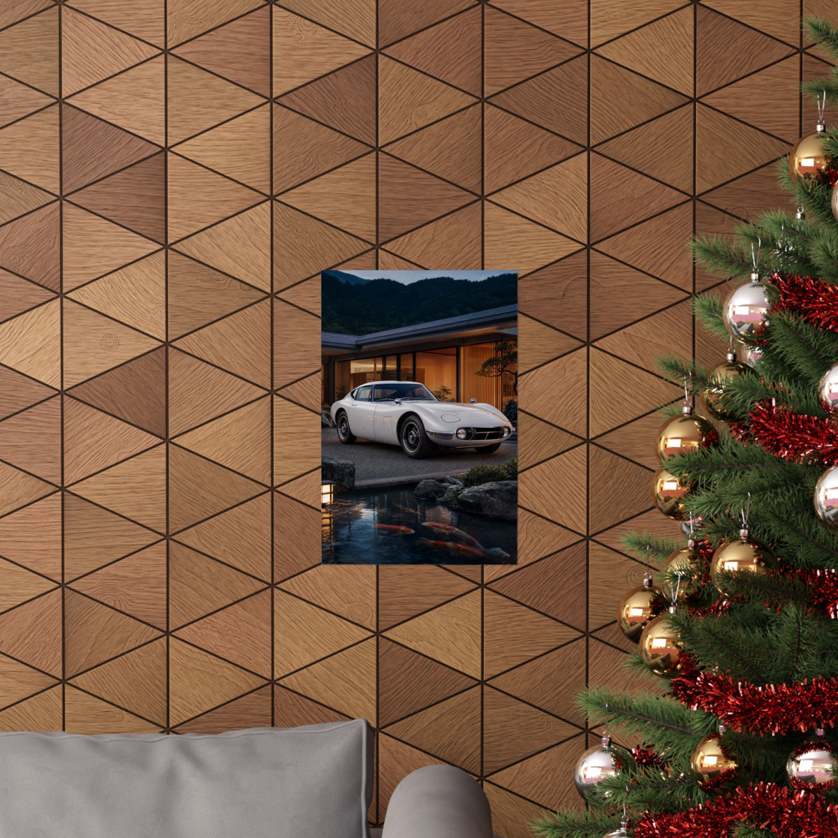 Toyota 2000GT Poster — Koi Pond Villa Photoreal Classic JDM Wall Art
