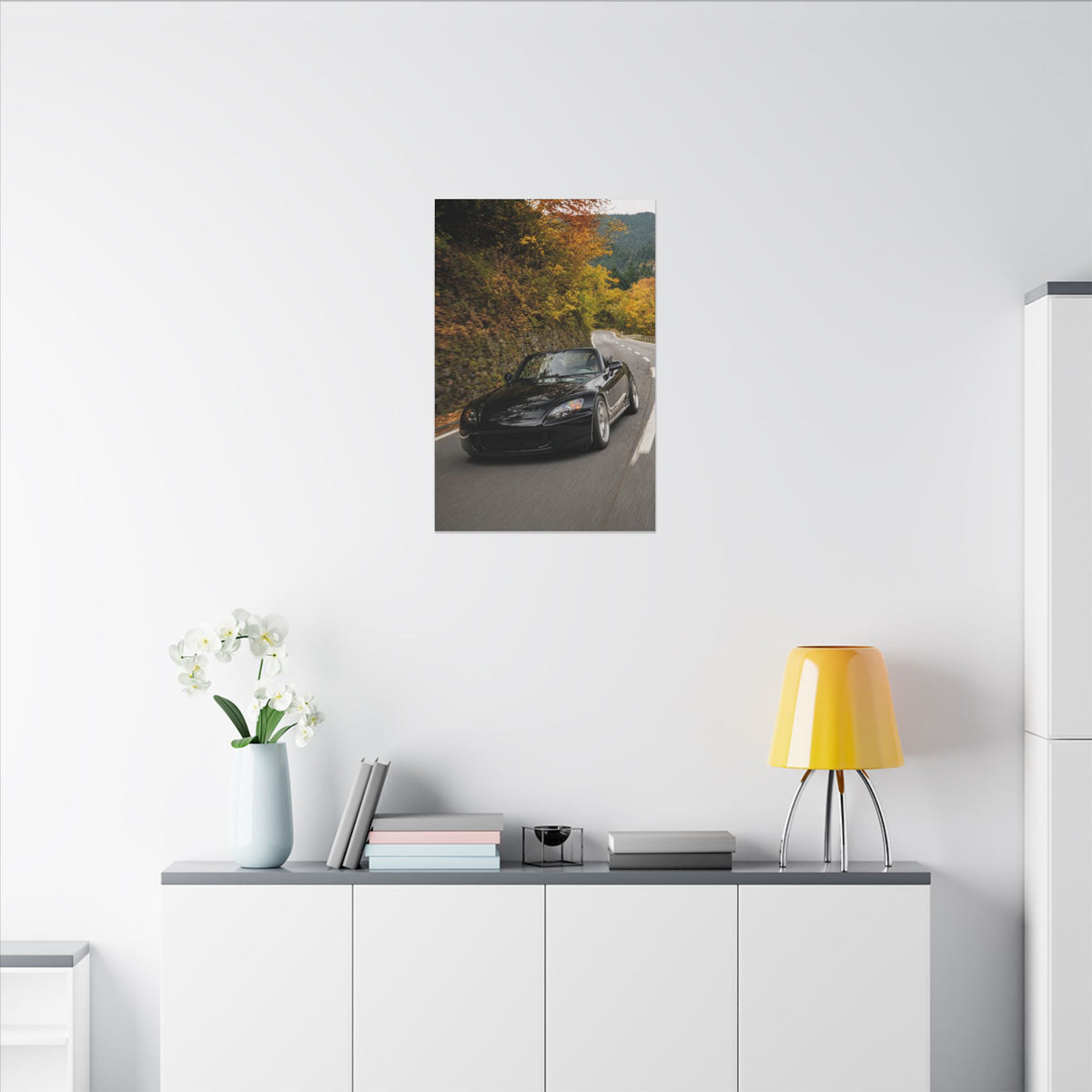 Honda S2000 AP1 Canvas Wall Art — Autumn Mountain Pass Photoreal JDM Car Art