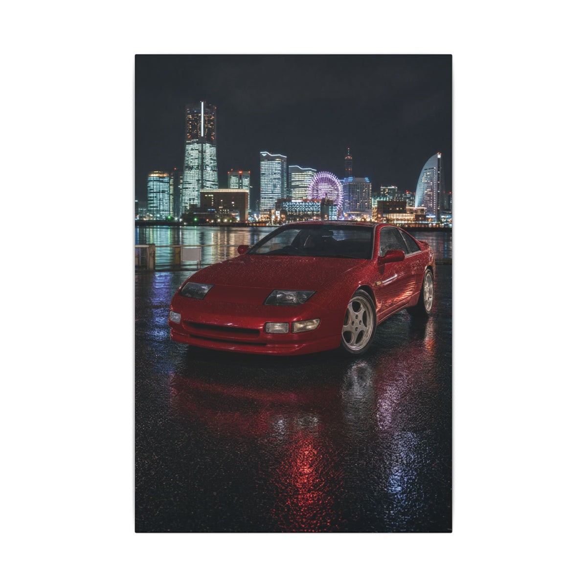 Nissan 300ZX Z32 Twin Turbo Canvas Wall Art — Yokohama Night Photoreal JDM Car Art