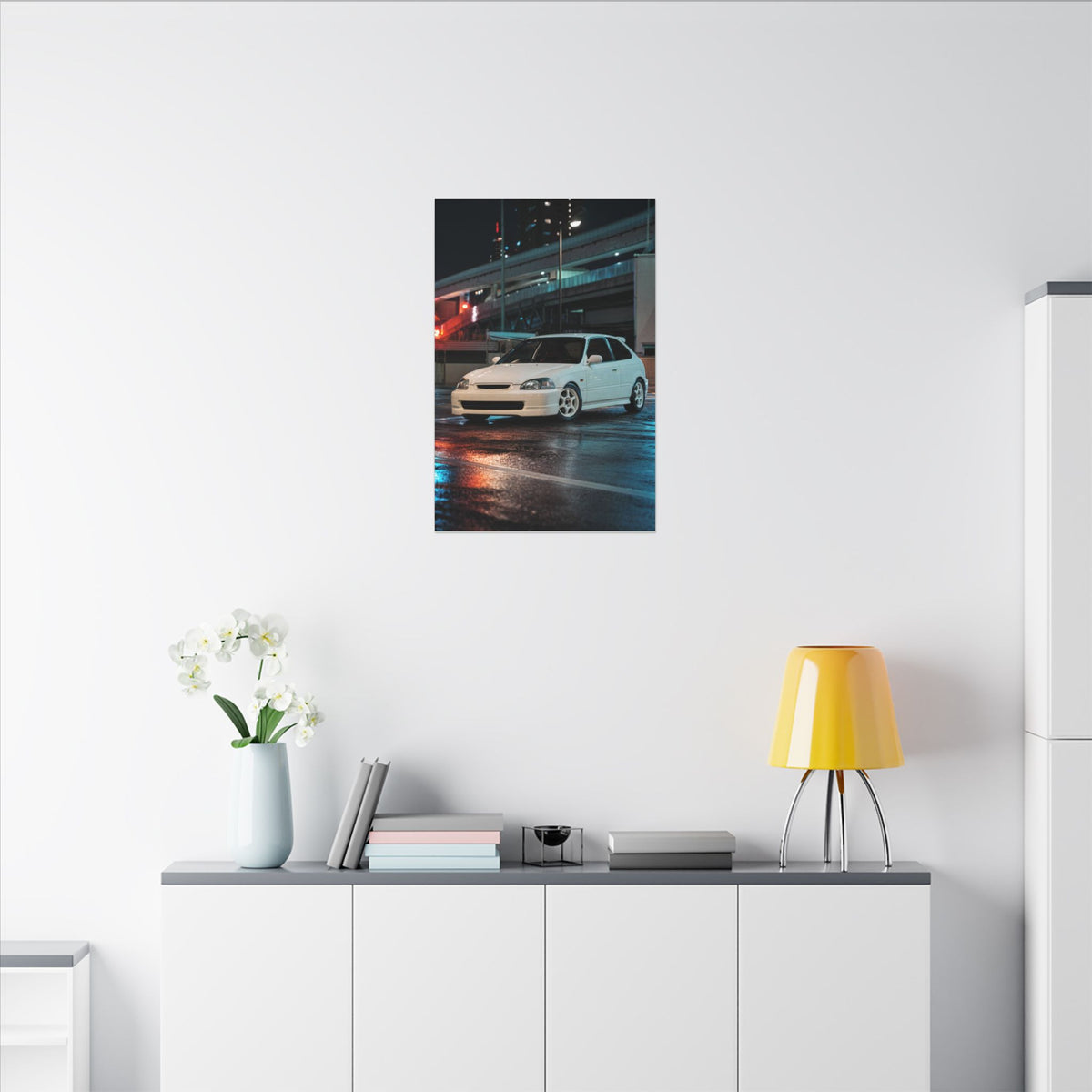 Honda Civic Type R EK9 Canvas Wall Art — Tokyo Highway Night Photoreal JDM Car Art