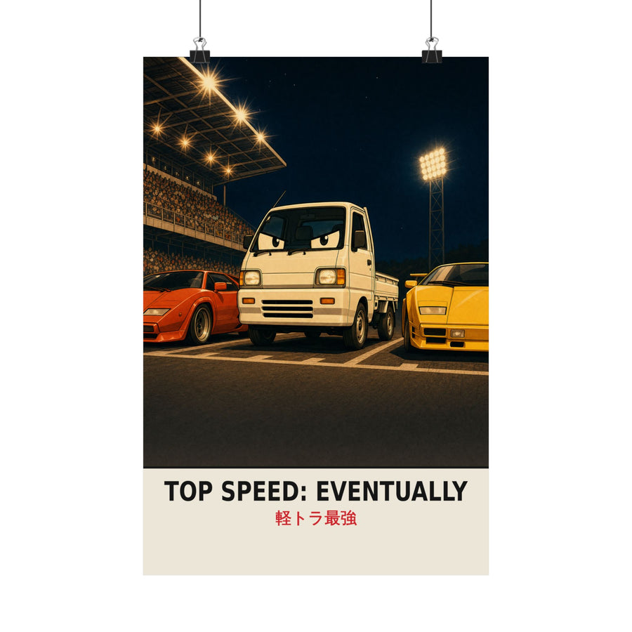 Funny Kei Truck Poster — Top Speed: Eventually Mini Truck on the Grid Wall Art