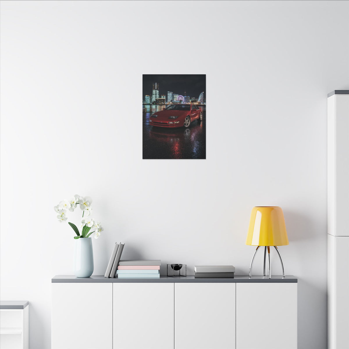 Nissan 300ZX Z32 Twin Turbo Canvas Wall Art — Yokohama Night Photoreal JDM Car Art