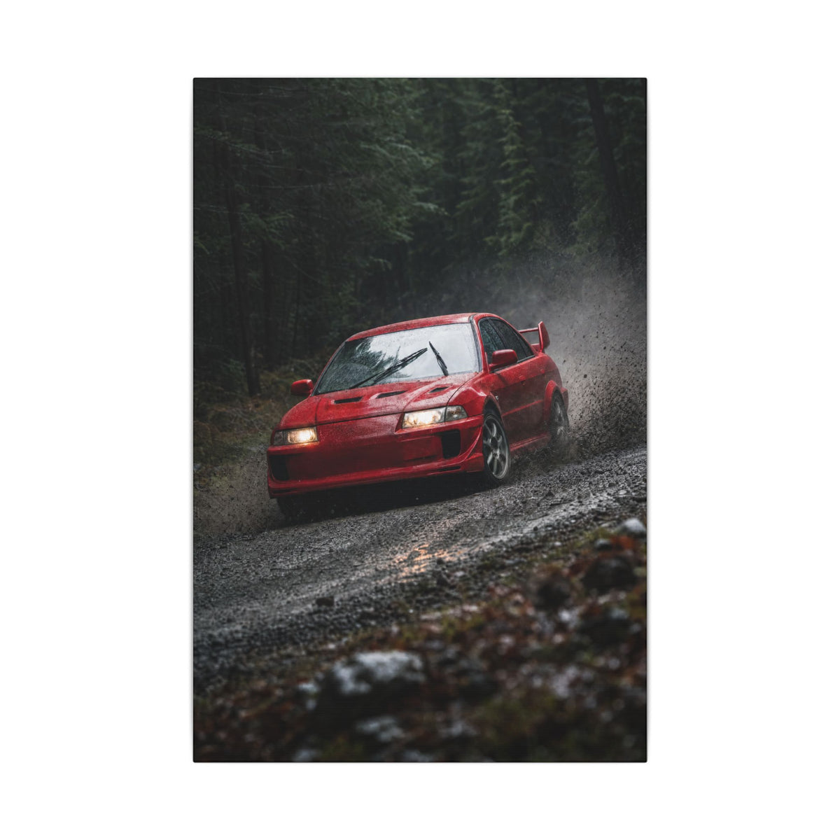 Mitsubishi Lancer Evolution VI Canvas Wall Art — Rally Stage Photoreal JDM Car Art
