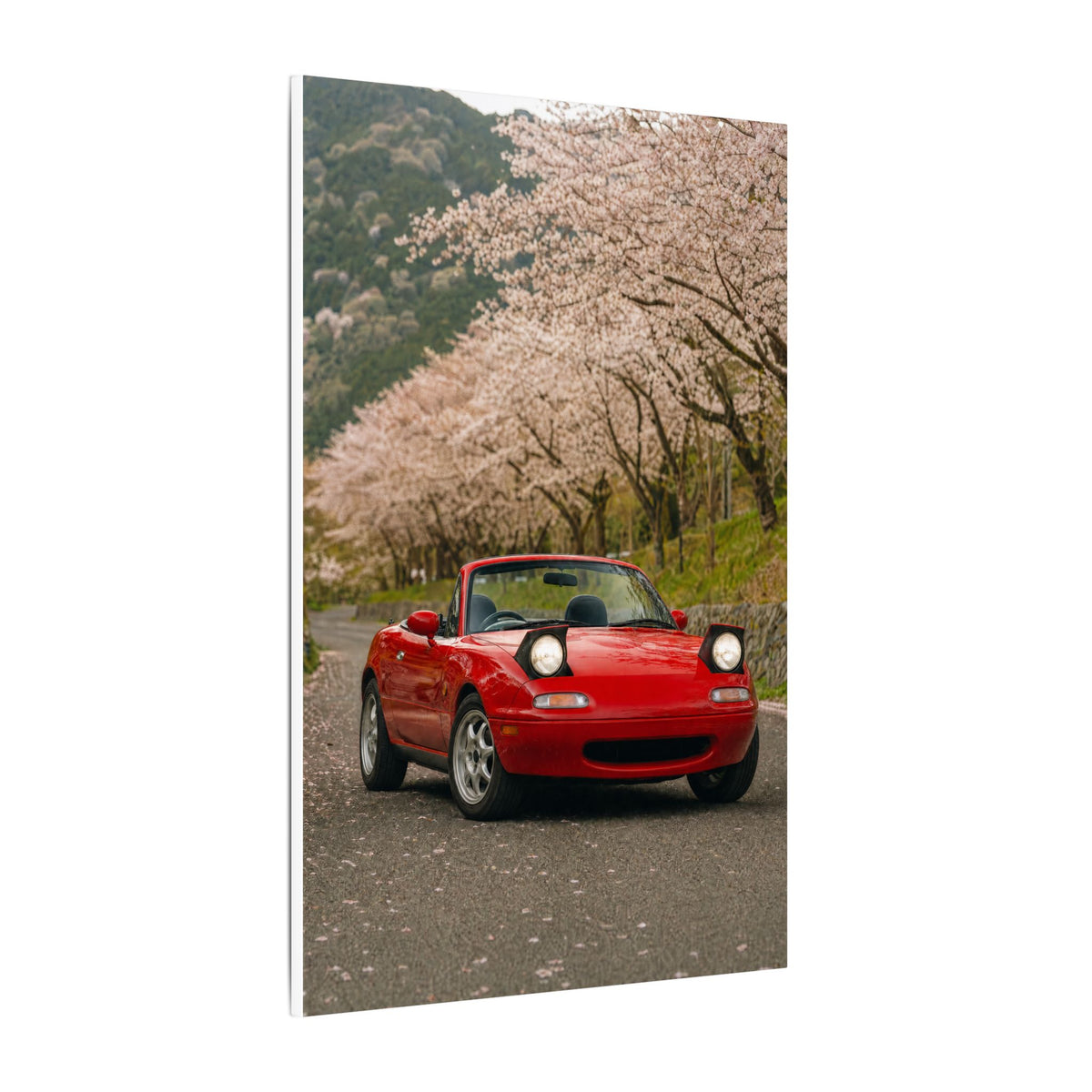 Mazda Miata NA Canvas Wall Art — Cherry Blossom Road Photoreal JDM Car Art