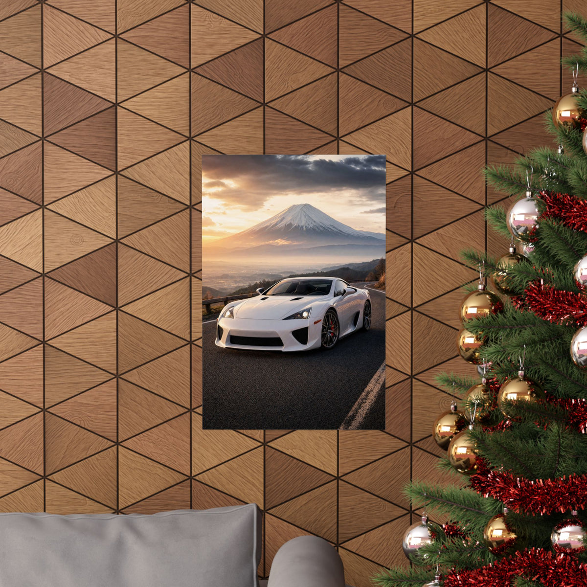 Lexus LFA Poster — Mt. Fuji Sunrise Photoreal JDM Supercar Wall Art
