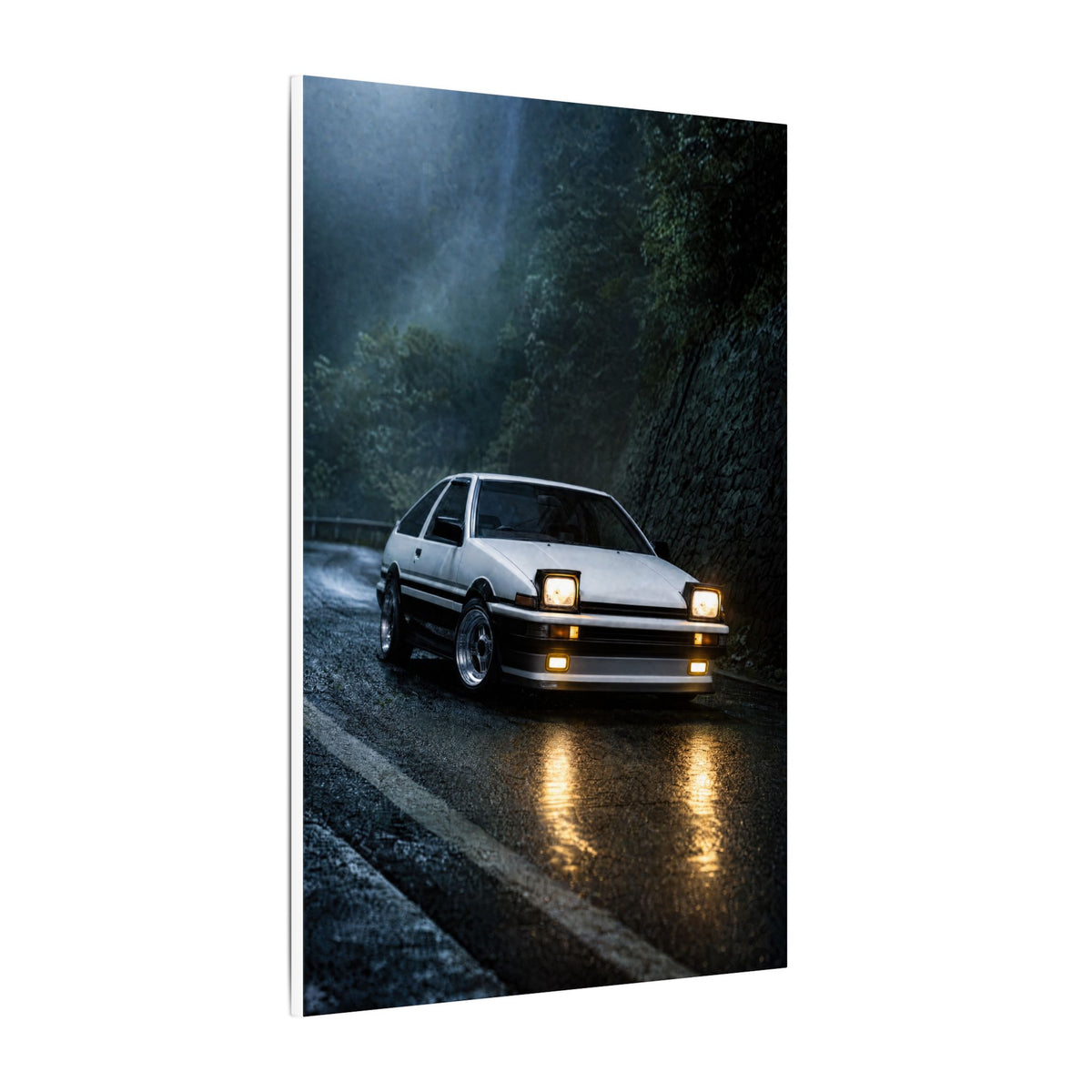 Toyota AE86 Trueno Canvas Wall Art — Midnight Mountain Pass Photoreal JDM Car Art