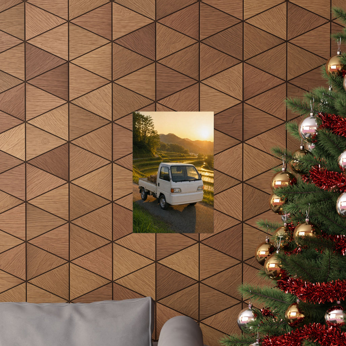 Honda Acty Kei Truck Poster — Rice Terrace Sunset Photoreal JDM Wall Art