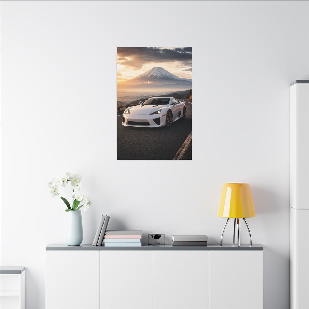 Lexus LFA Canvas Wall Art — Mt. Fuji Sunrise Photoreal JDM Supercar Wall Art
