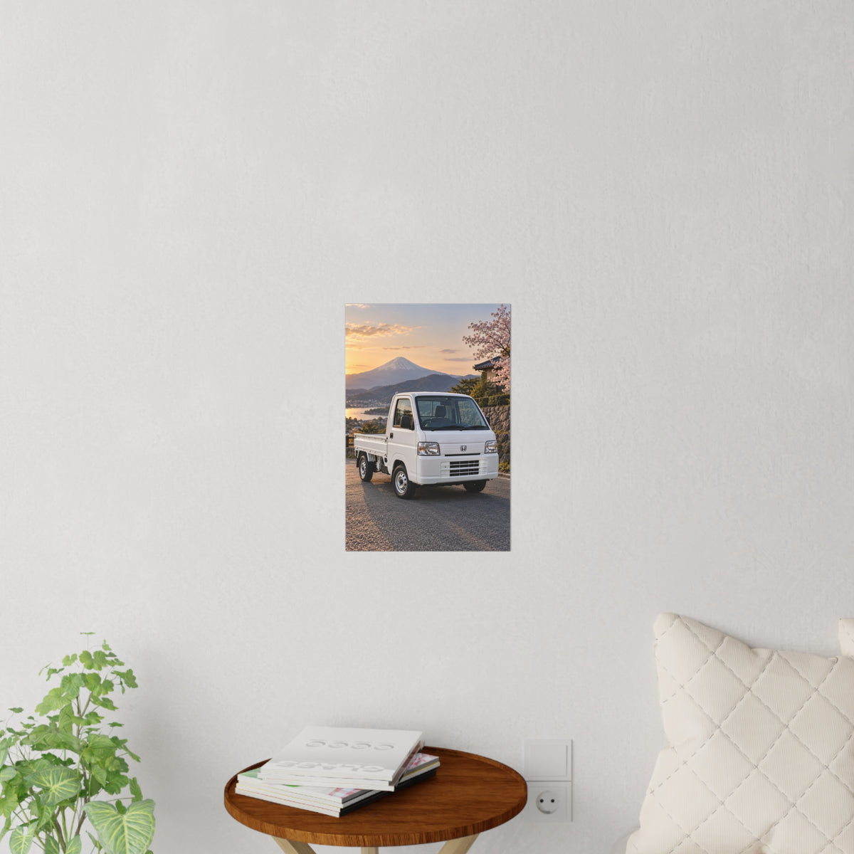 Mini Truck Wall Decal – Japanese Kei Truck with Mt. Fuji & Cherry Blossoms Scenic Sticker