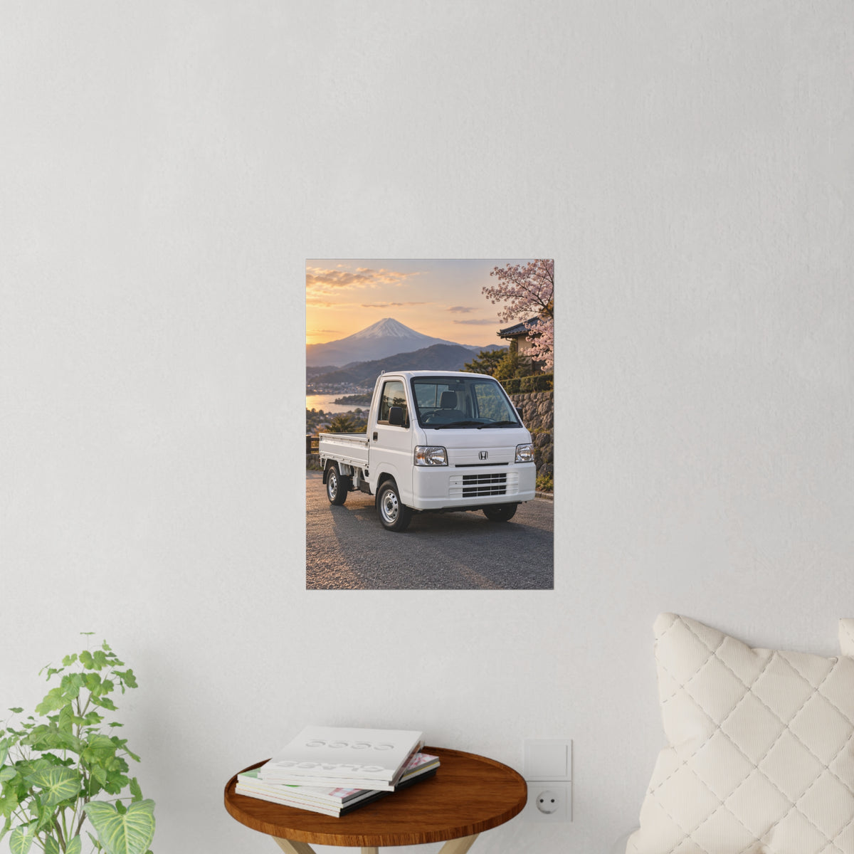 Mini Truck Wall Decal – Japanese Kei Truck with Mt. Fuji & Cherry Blossoms Scenic Sticker