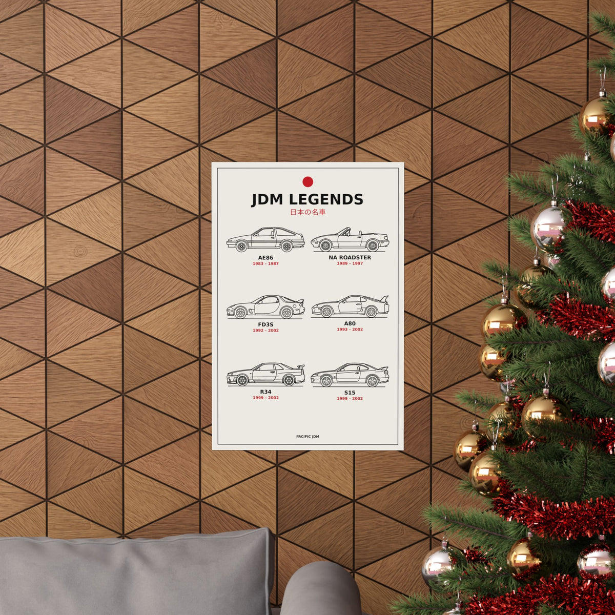 JDM Legends Poster — AE86, Miata, RX-7, Supra, Skyline, Silvia Line Art Car Chart