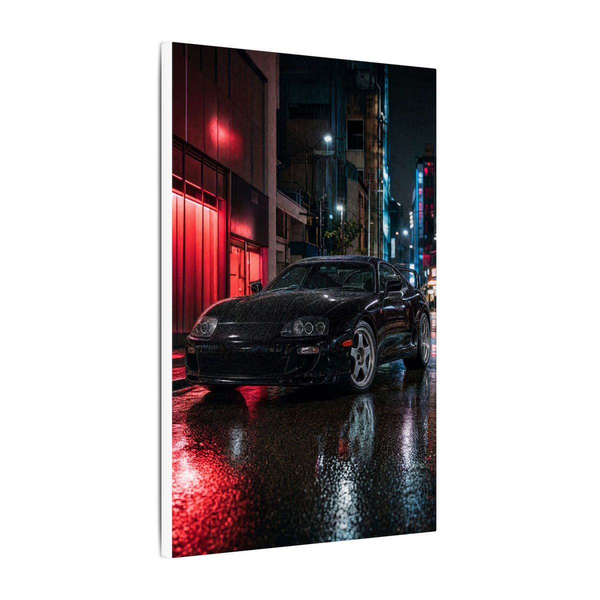 Toyota Supra MK4 Canvas Wall Art — Tokyo Night Rain Photoreal JDM Car Art