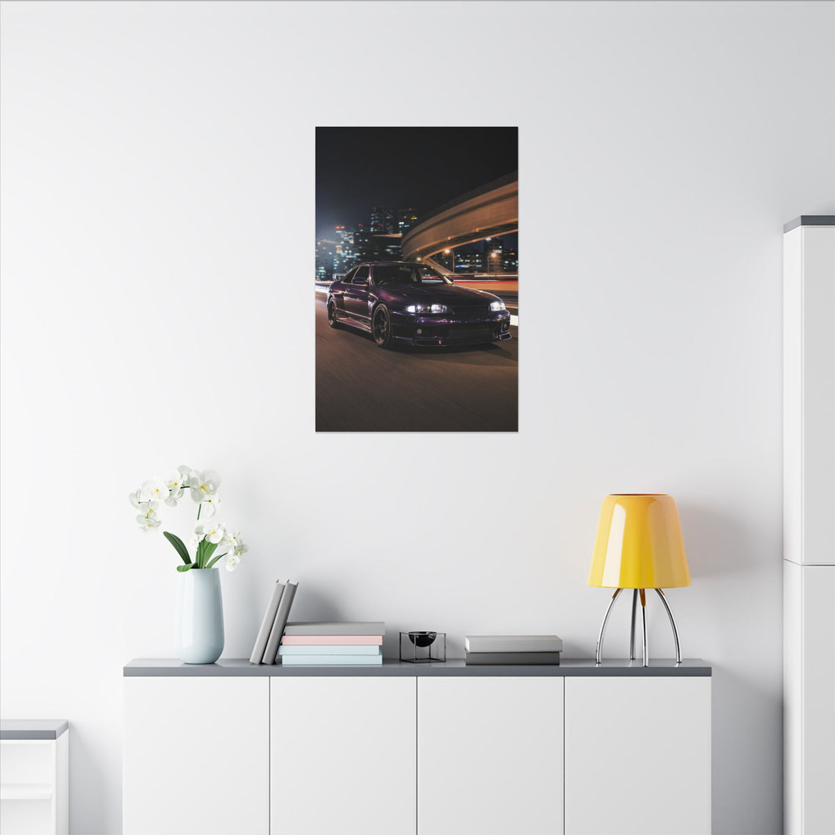 Nissan Skyline GT-R R33 Canvas Wall Art — Midnight Purple Wangan Photoreal JDM Car Art