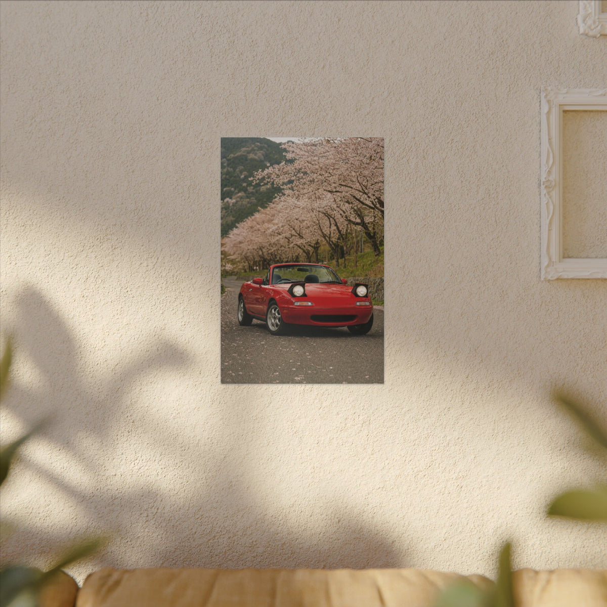 Mazda Miata NA Canvas Wall Art — Cherry Blossom Road Photoreal JDM Car Art