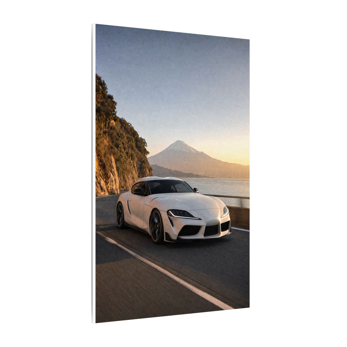 Toyota GR Supra A90 Canvas Wall Art — Mt. Fuji Coast Photoreal JDM Car Art