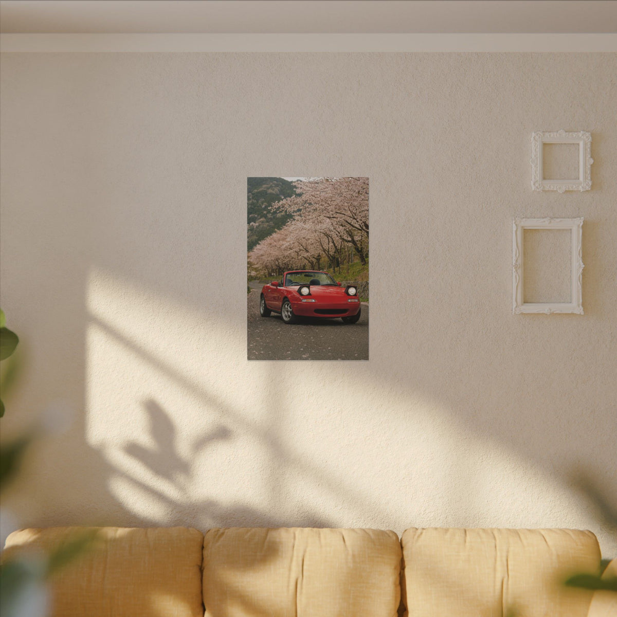 Mazda Miata NA Canvas Wall Art — Cherry Blossom Road Photoreal JDM Car Art