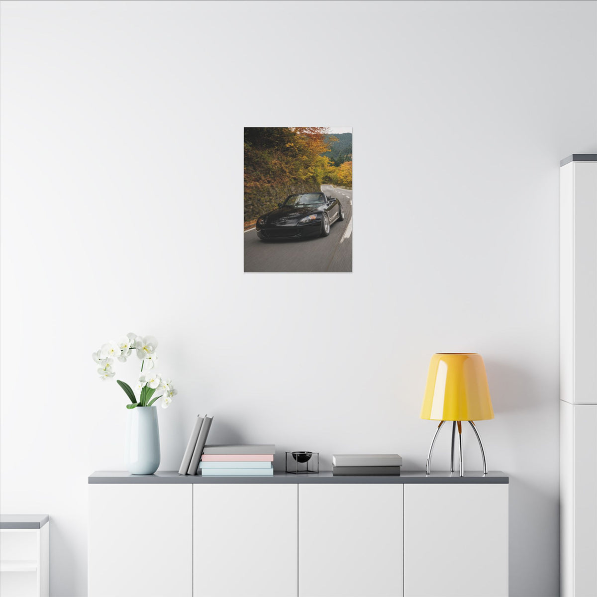 Honda S2000 AP1 Canvas Wall Art — Autumn Mountain Pass Photoreal JDM Car Art