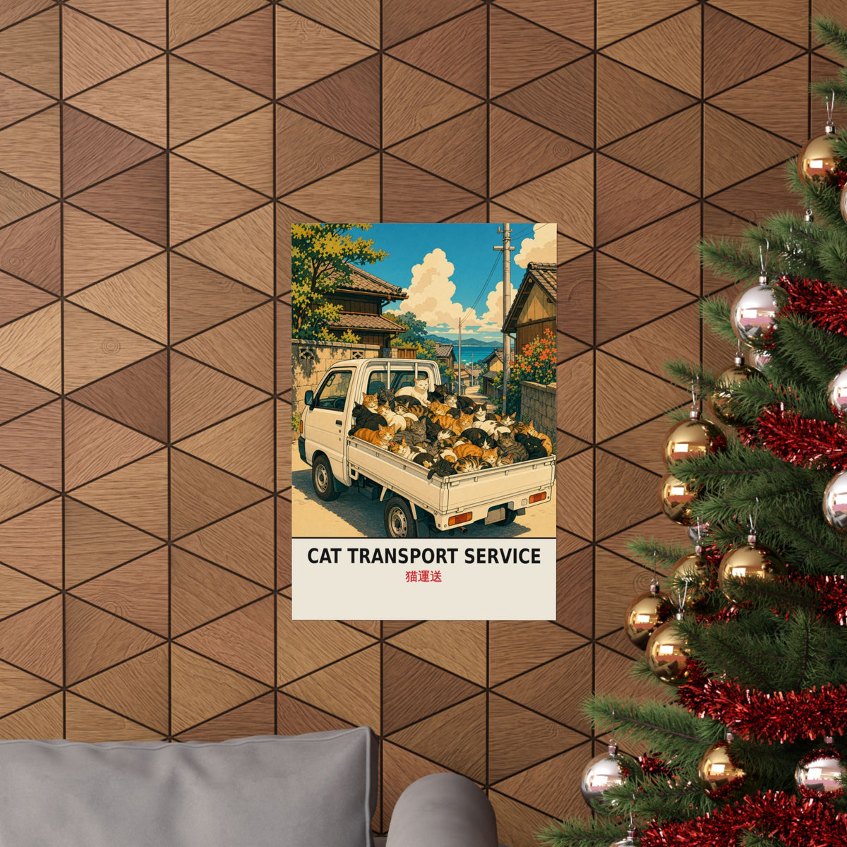 Funny Kei Truck Poster — Cat Transport Service Mini Truck Wall Art